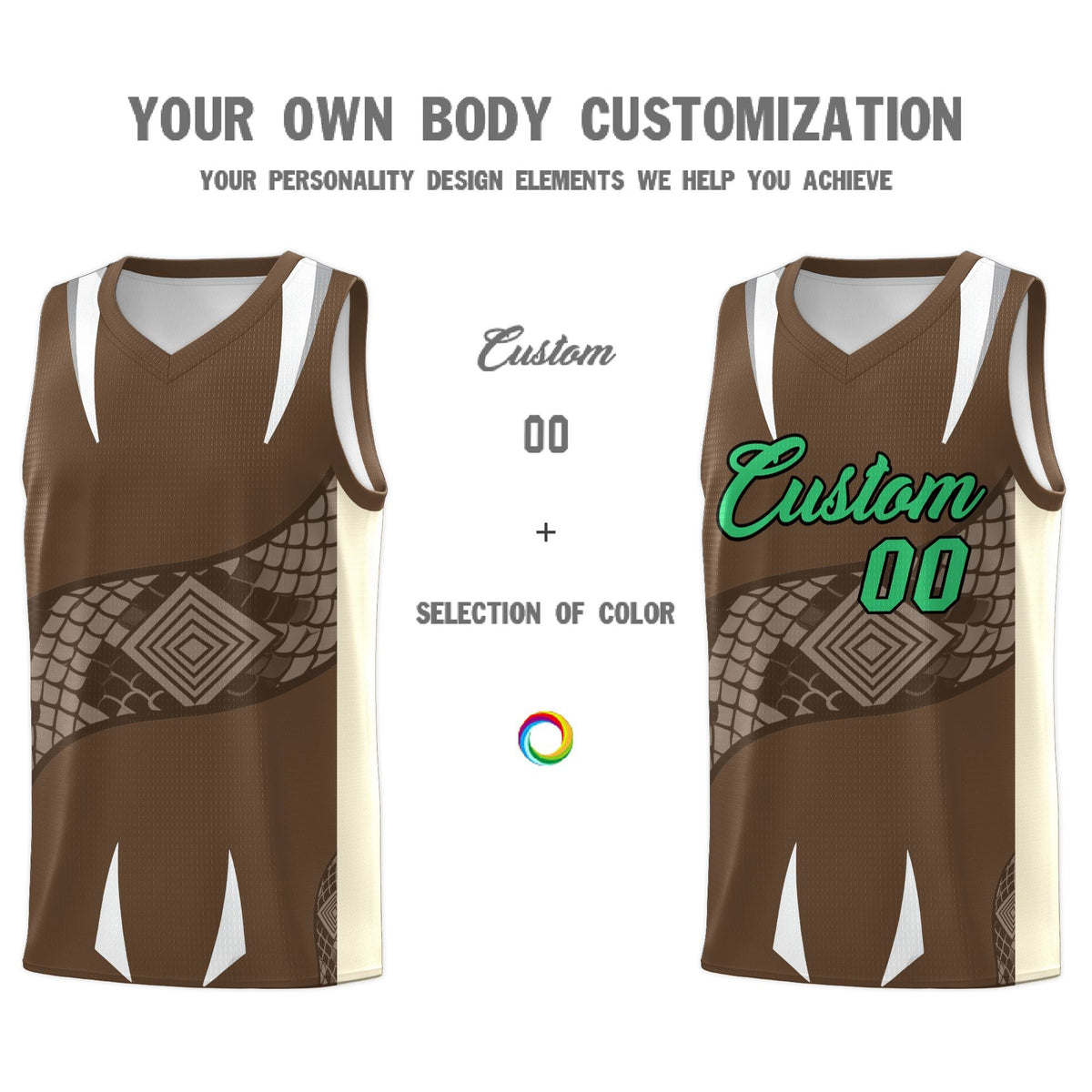 Custom Light Brown Light Khaki Snake Scale Venomous Fang Breathable Graffiti Pattern Basketball Suit Jersey