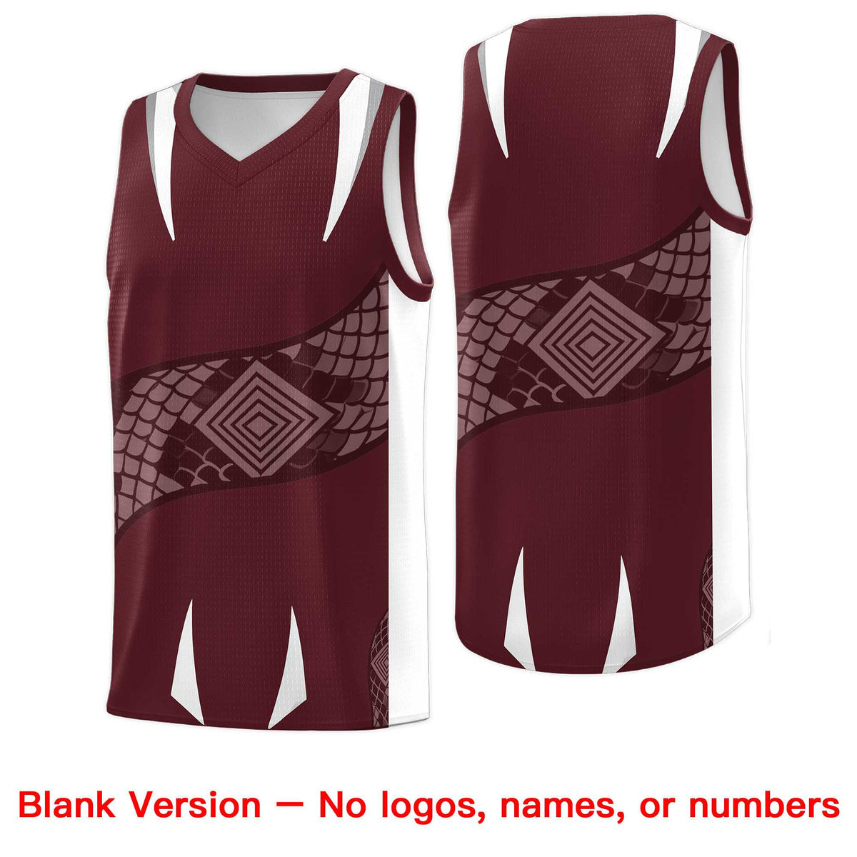 Custom Burgundy White Snake Scale Venomous Fang Drapable Graffiti Pattern Basketball Suit Jersey