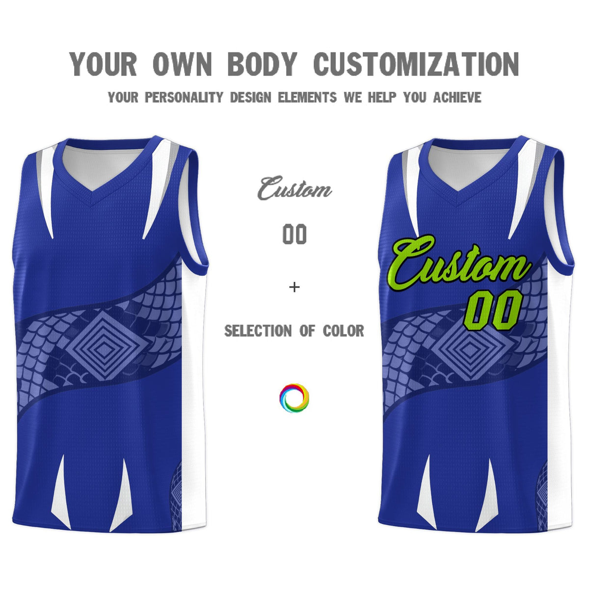 Custom Royal White Snake Scale Venomous Fang Drapable Graffiti Pattern Basketball Suit Jersey