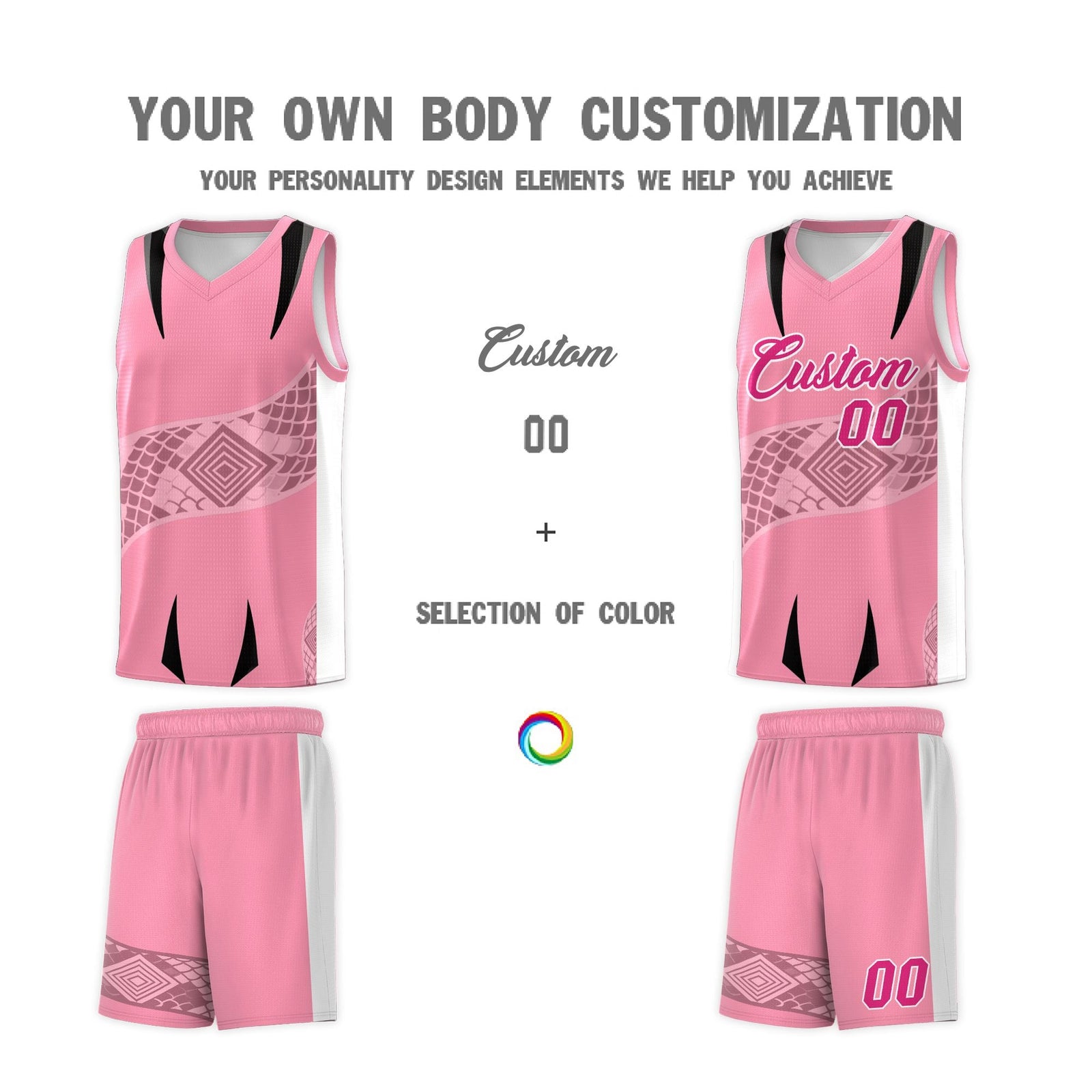 Custom Light Pink White Snake Scale Venomous Fang for Clubs Graffiti Pattern Basketball Suit Jersey