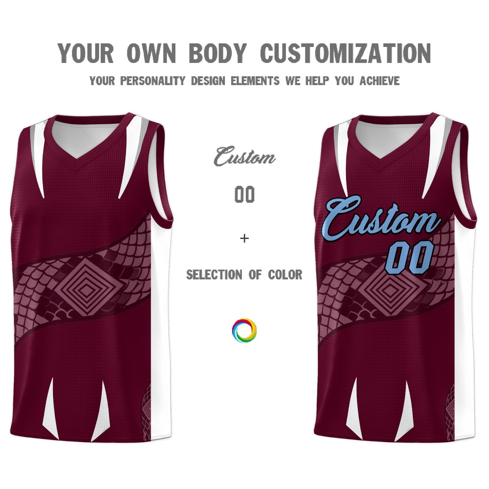 Custom Burgundy White Snake Scale Venomous Fang Lightweight Graffiti Pattern Basketball Suit Jersey