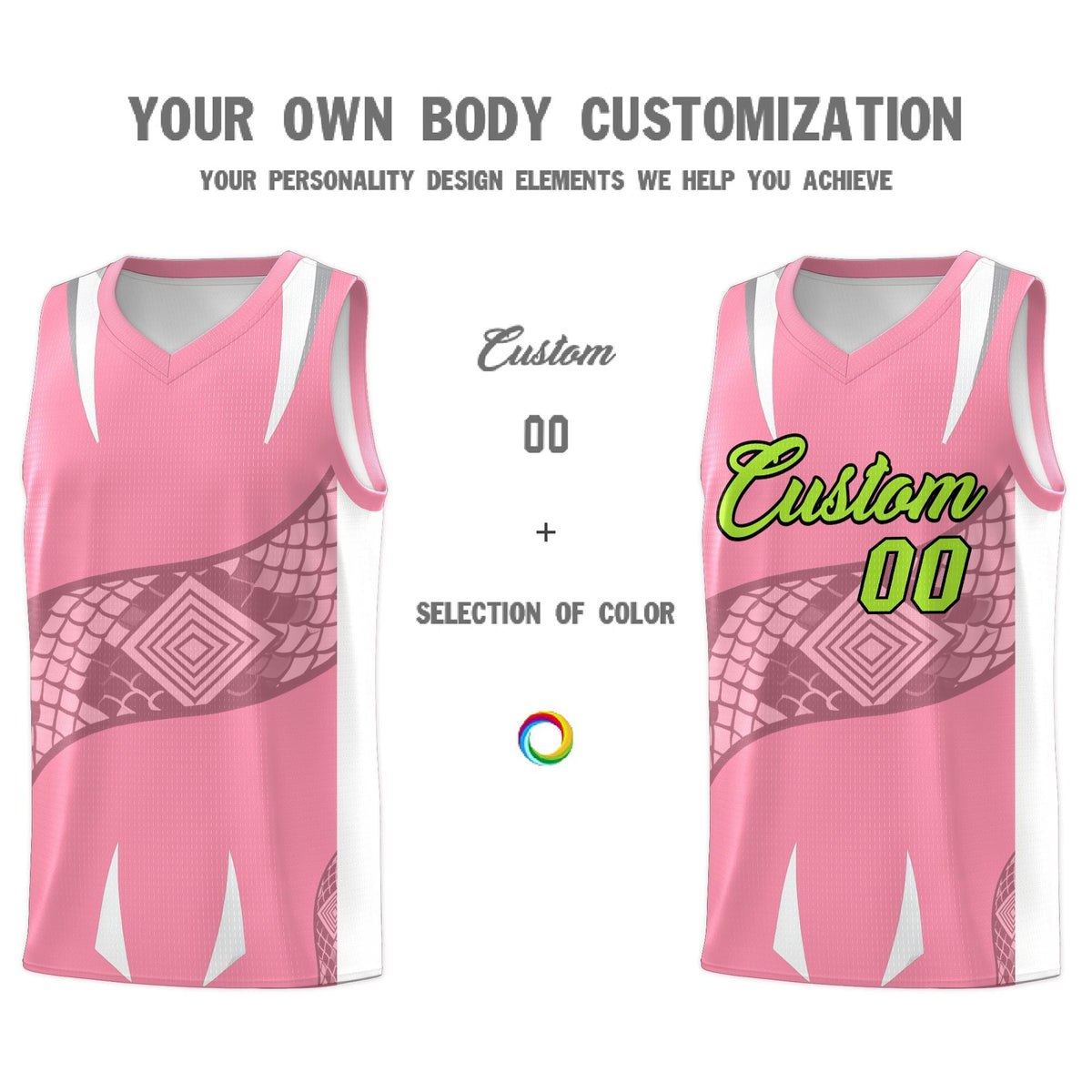 Custom Light Pink White Snake Scale Venomous Fang Drapable Graffiti Pattern Basketball Suit Jersey