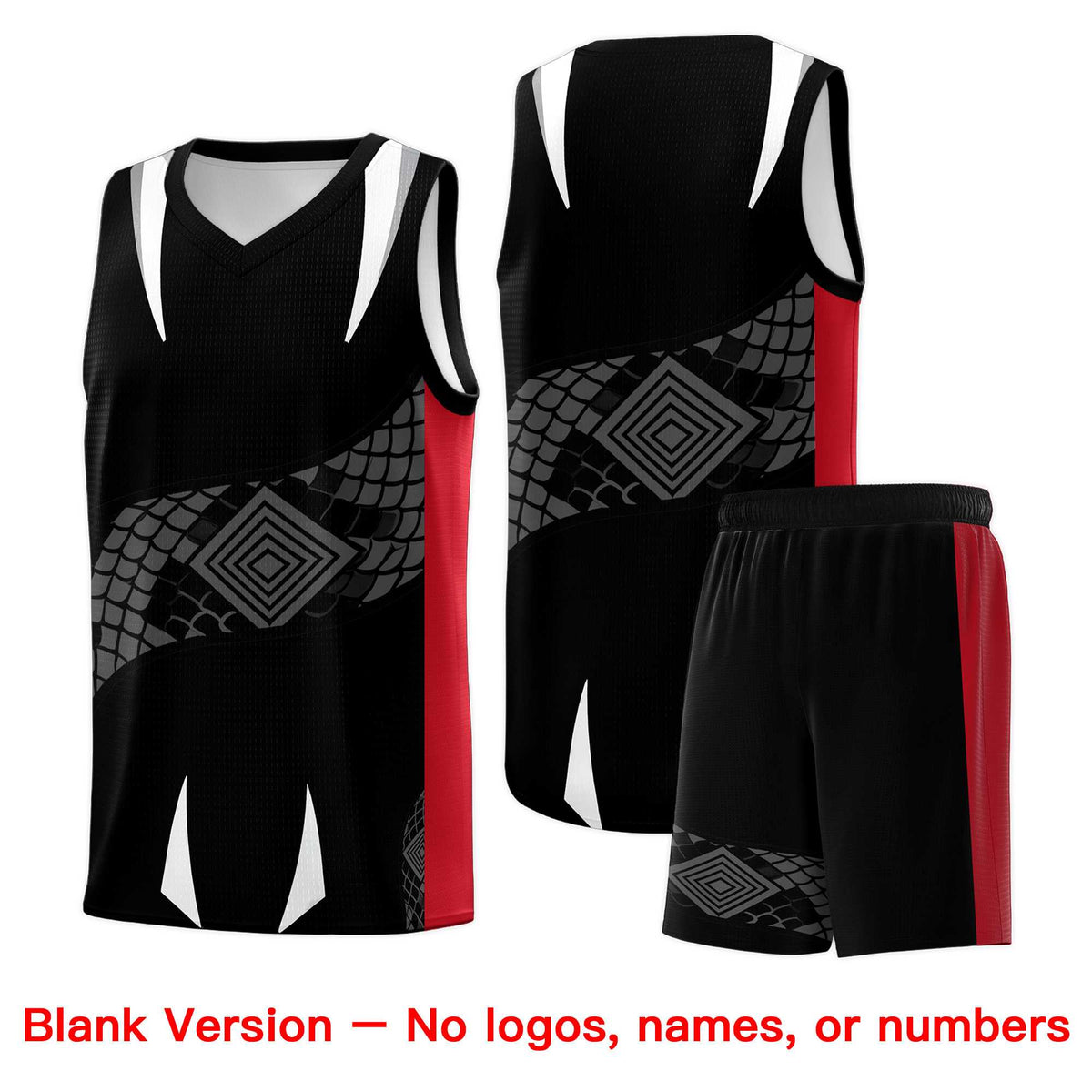 Custom Black Red  Snake Scale Venomous Fang Breathable Graffiti Pattern Basketball Suit Jersey