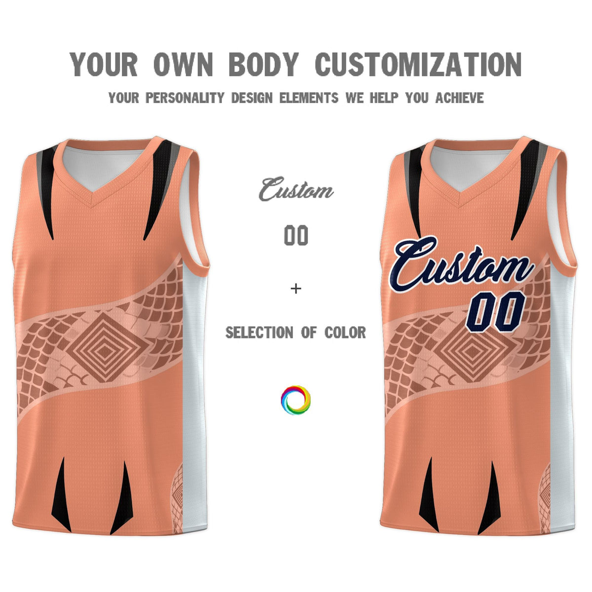 Custom Light Orange Silver Snake Scale Venomous Fang for Leagues Graffiti Pattern Basketball Suit Jersey