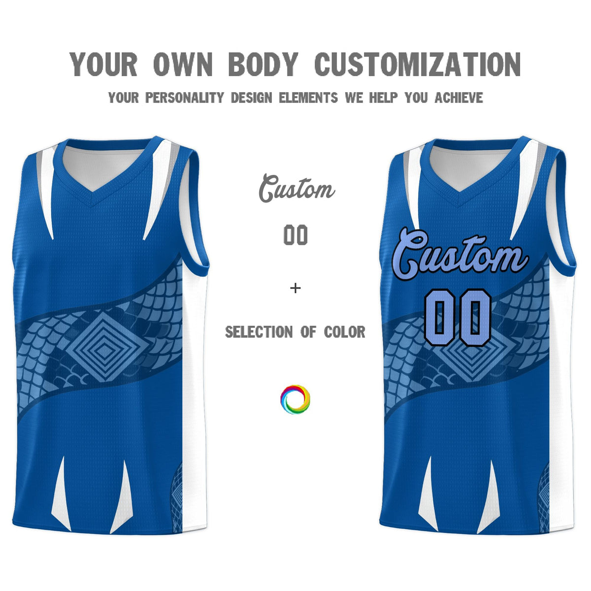 Custom Royal White Snake Scale Venomous Fang Breathable Graffiti Pattern Basketball Suit Jersey