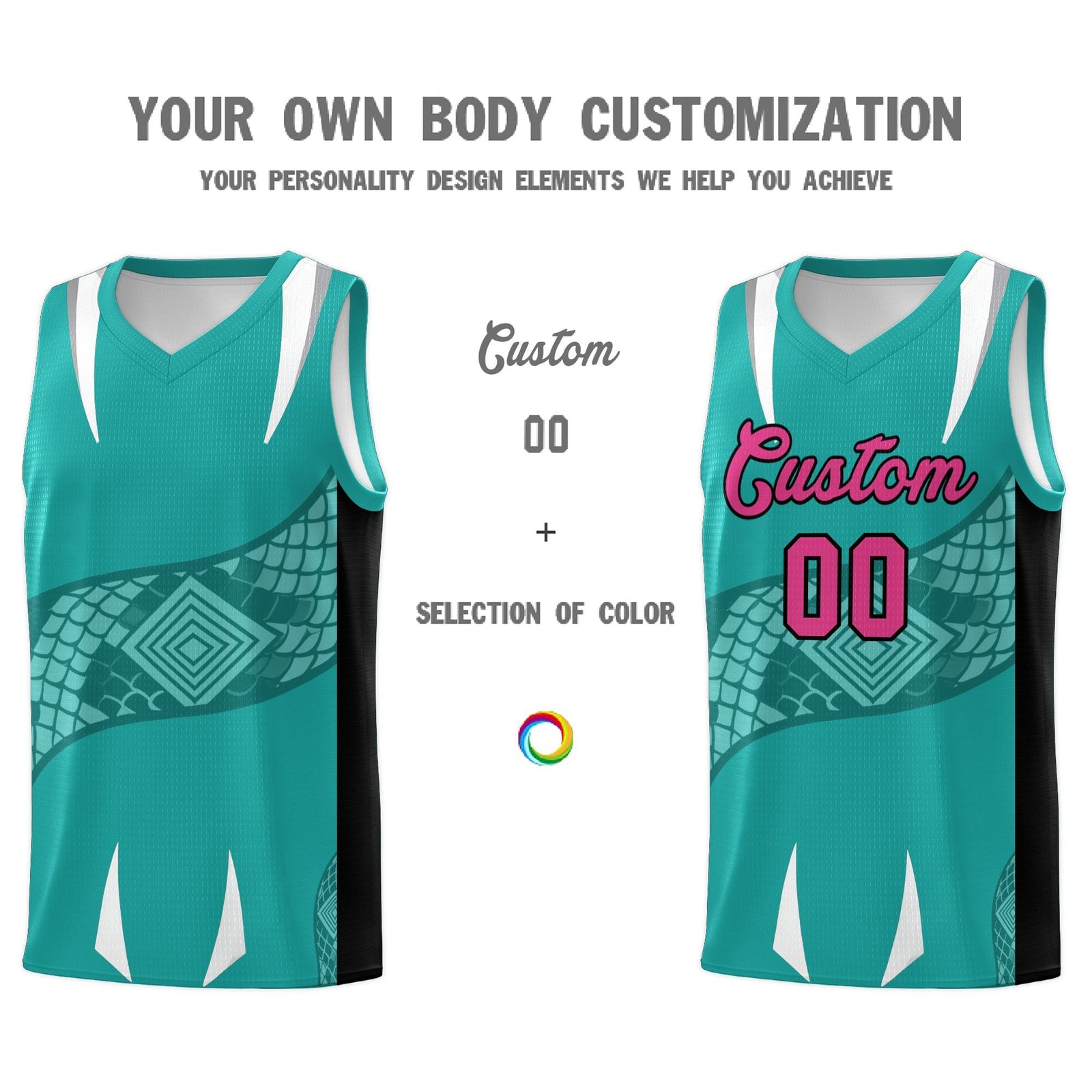 Custom Aqua Black Snake Scale Venomous Fang Lightweight Graffiti Pattern Basketball Suit Jersey