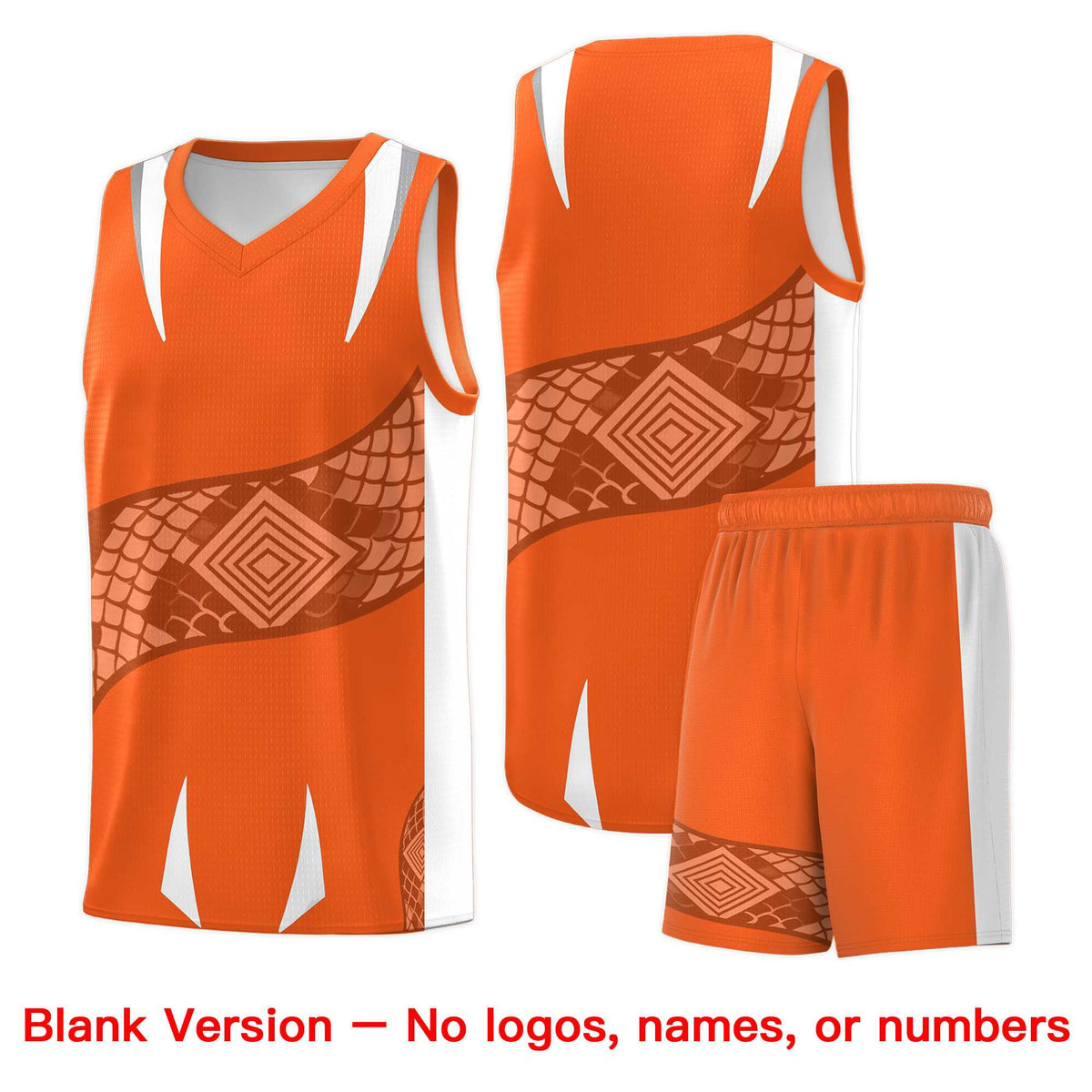 Custom Orange White Snake Scale Venomous Fang Lightweight Graffiti Pattern Basketball Suit Jersey