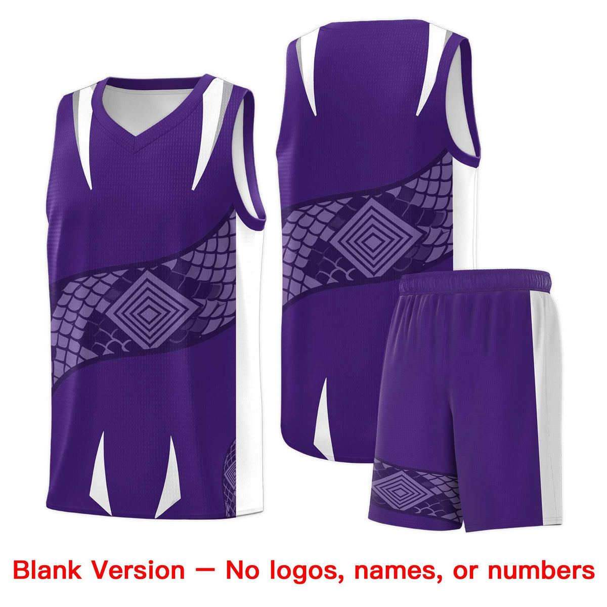 Custom Purple White Snake Scale Venomous Fang Breathable Graffiti Pattern Basketball Suit Jersey