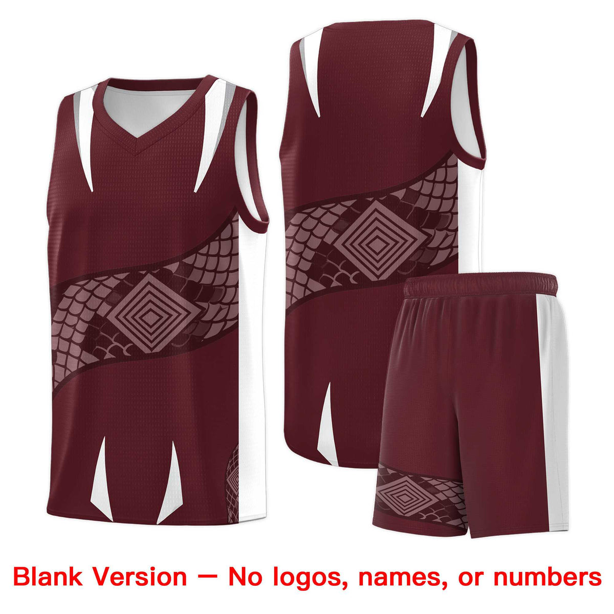 Custom Burgundy White Snake Scale Venomous Fang Drapable Graffiti Pattern Basketball Suit Jersey