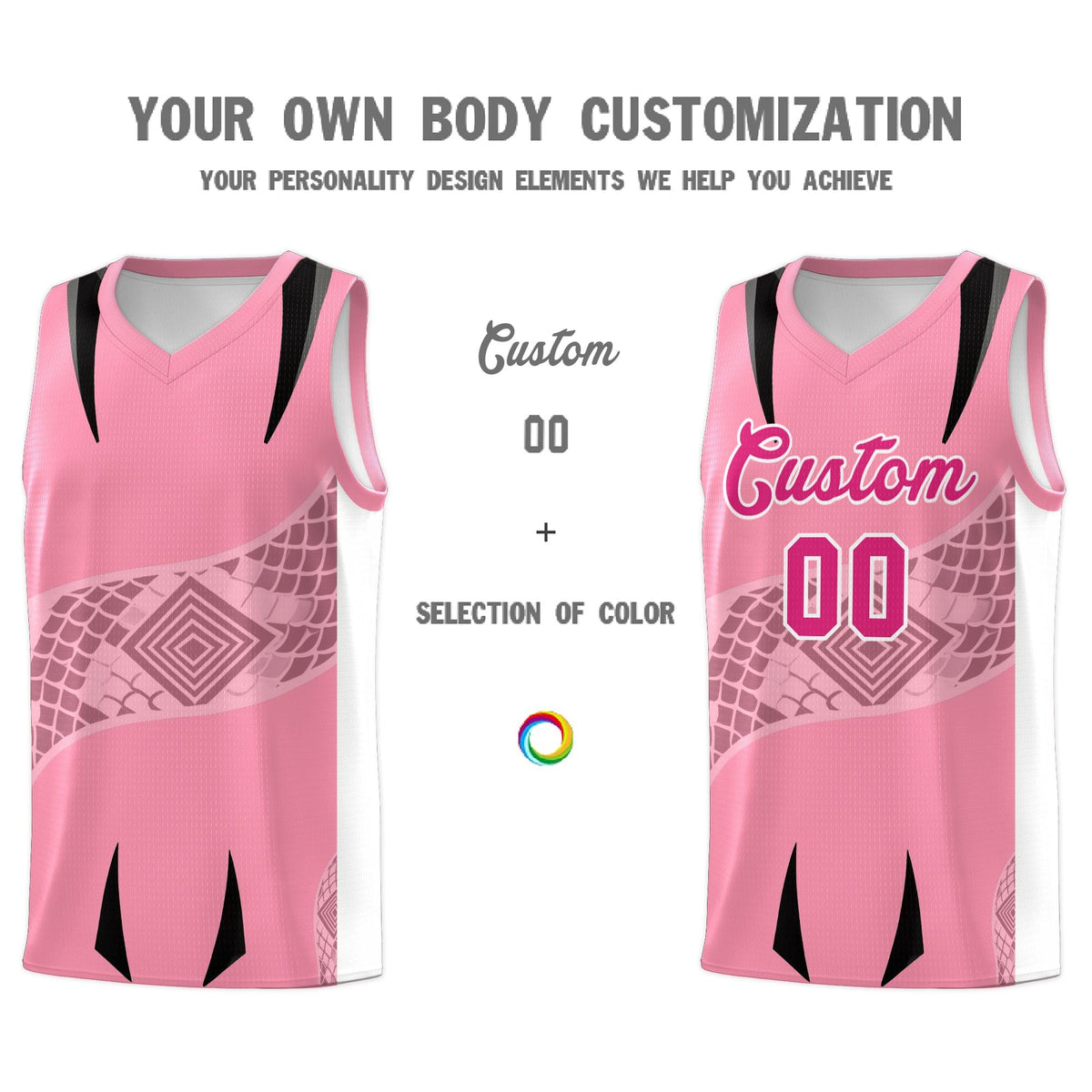Custom Light Pink White Snake Scale Venomous Fang for Clubs Graffiti Pattern Basketball Suit Jersey