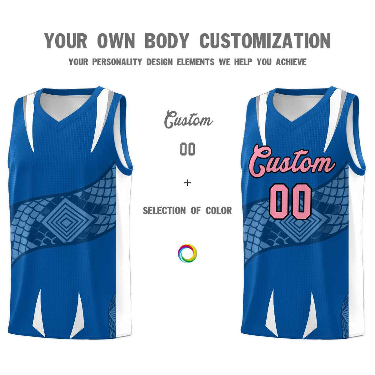 Custom Royal White Snake Scale Venomous Fang Lightweight Graffiti Pattern Basketball Suit Jersey
