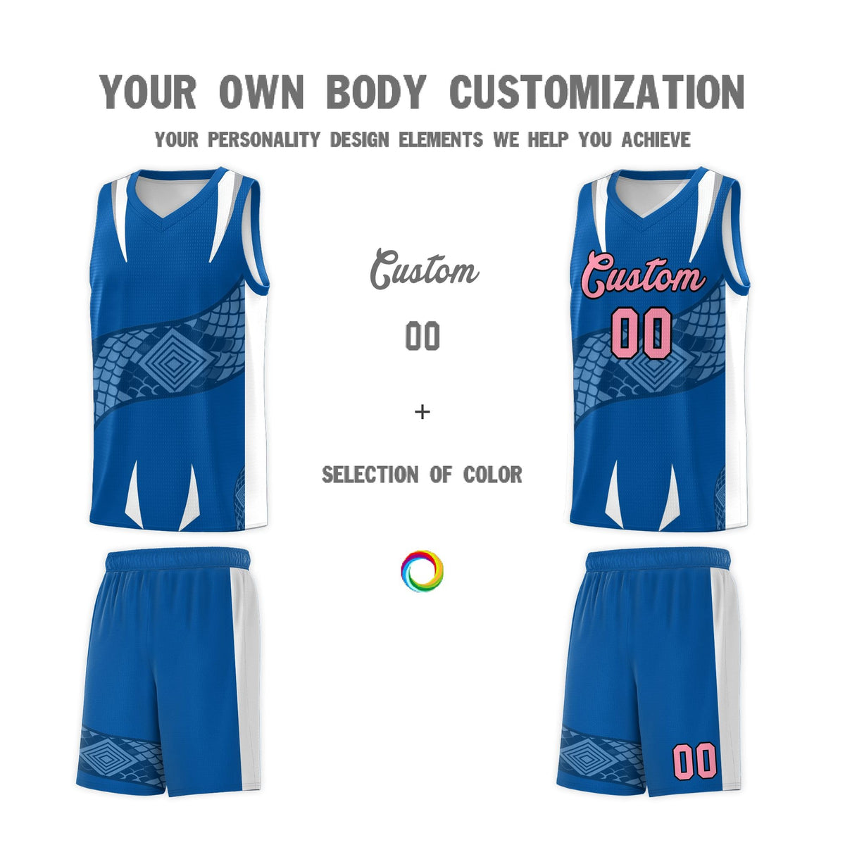 Custom Royal White Snake Scale Venomous Fang Lightweight Graffiti Pattern Basketball Suit Jersey
