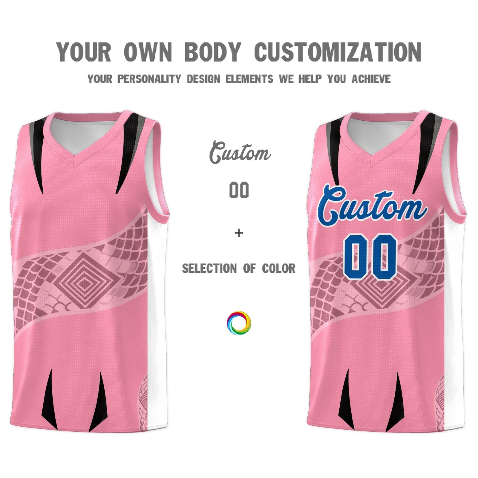 Custom Light Pink White Snake Scale Venomous Fang for Team Graffiti Pattern Basketball Suit Jersey
