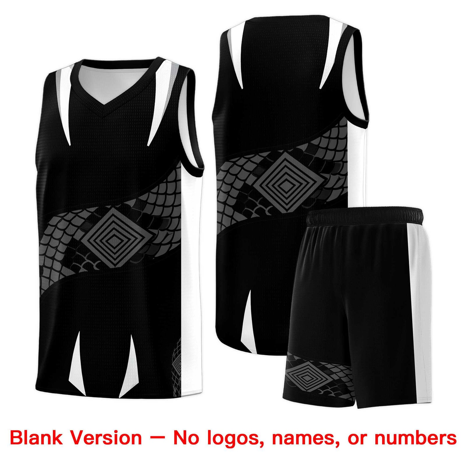 Custom Black White Snake Scale Venomous Fang Lightweight Graffiti Pattern Basketball Suit Jersey