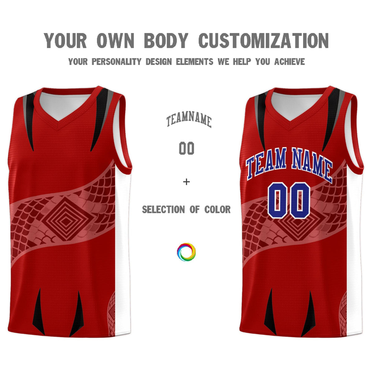 Custom Red White Snake Scale Venomous Fang for Leagues Graffiti Pattern Basketball Suit Jersey