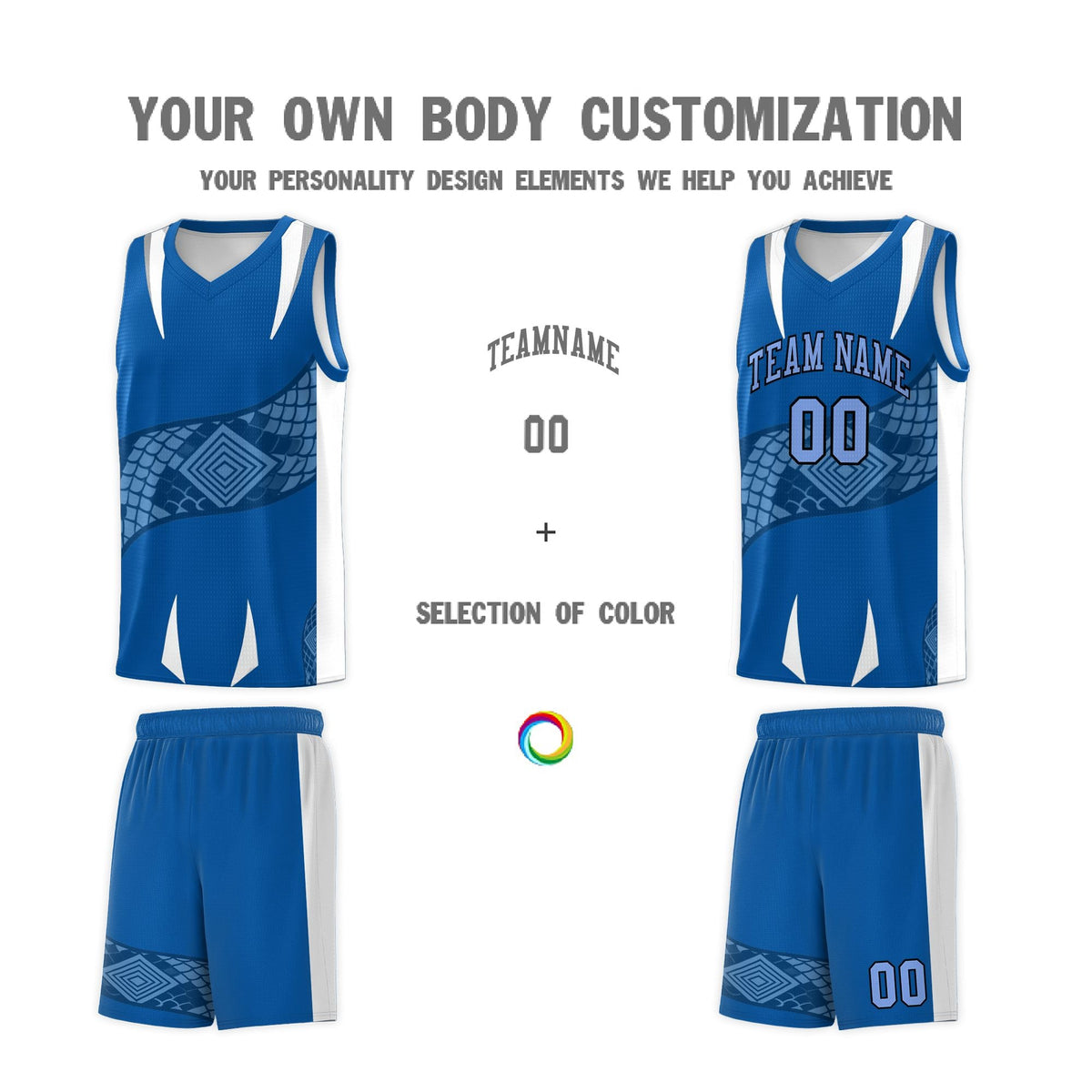 Custom Royal White Snake Scale Venomous Fang Breathable Graffiti Pattern Basketball Suit Jersey