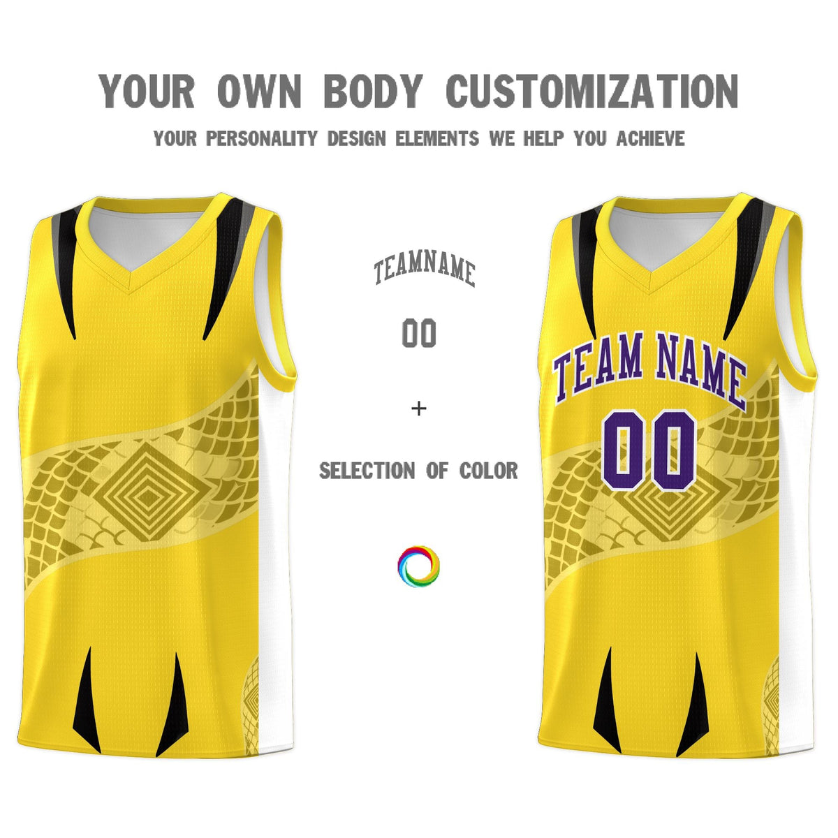 Custom Gold White Snake Scale Venomous Fang for Leagues Graffiti Pattern Basketball Suit Jersey
