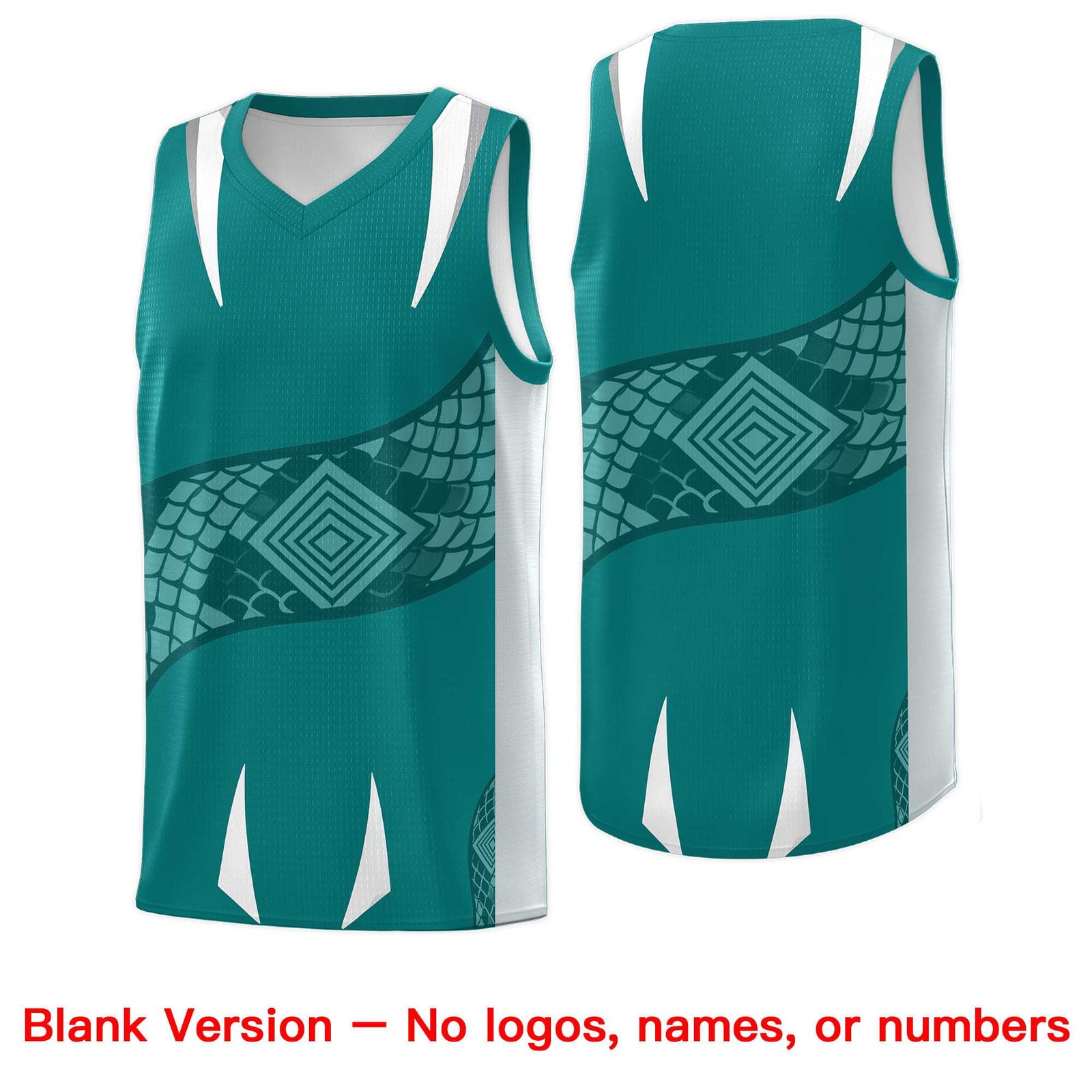 Custom Teal Silver Snake Scale Venomous Fang Breathable Graffiti Pattern Basketball Suit Jersey