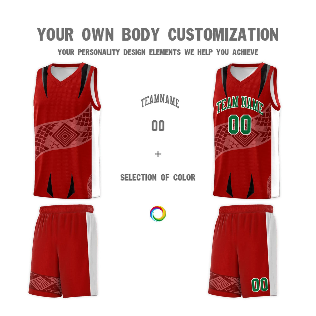 Custom Red White Snake Scale Venomous Fang for Clubs Graffiti Pattern Basketball Suit Jersey
