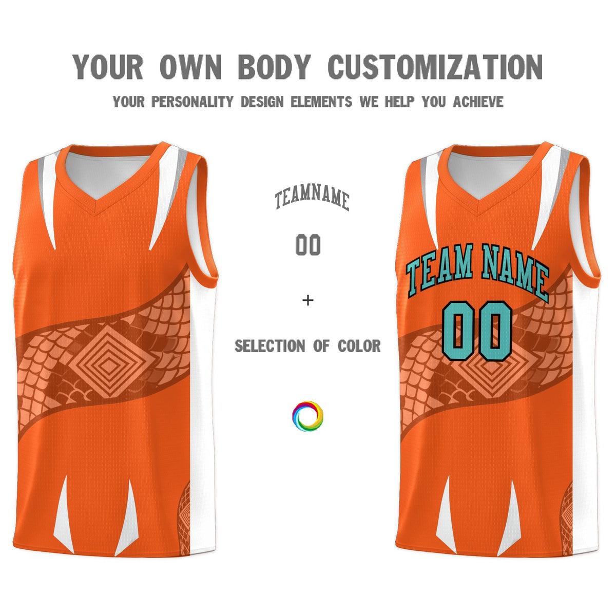 Custom Orange White Snake Scale Venomous Fang Lightweight Graffiti Pattern Basketball Suit Jersey