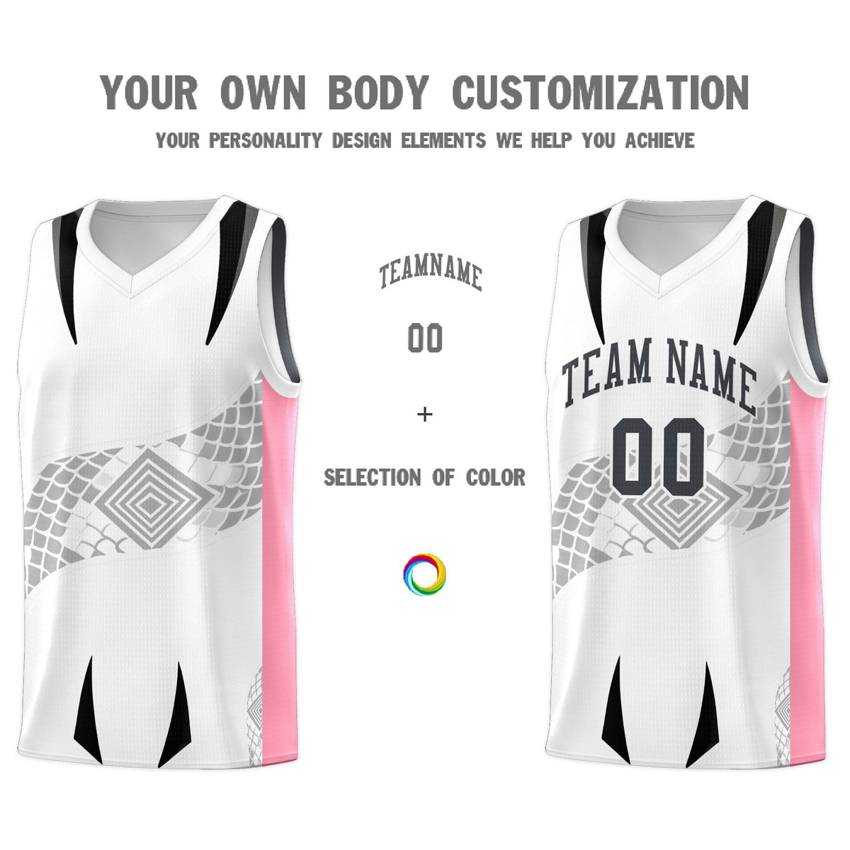 Custom White Light Pink Snake Scale Venomous Fang for Leagues Graffiti Pattern Basketball Suit Jersey