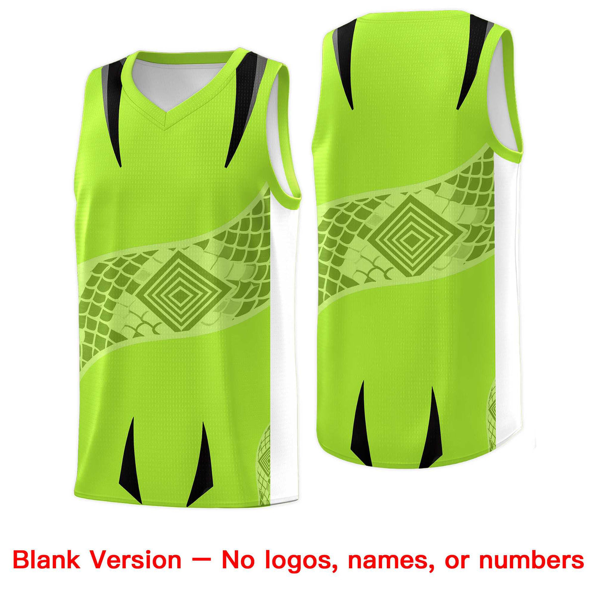 Custom Neon Green White Snake Scale Venomous Fang for Clubs Graffiti Pattern Basketball Suit Jersey