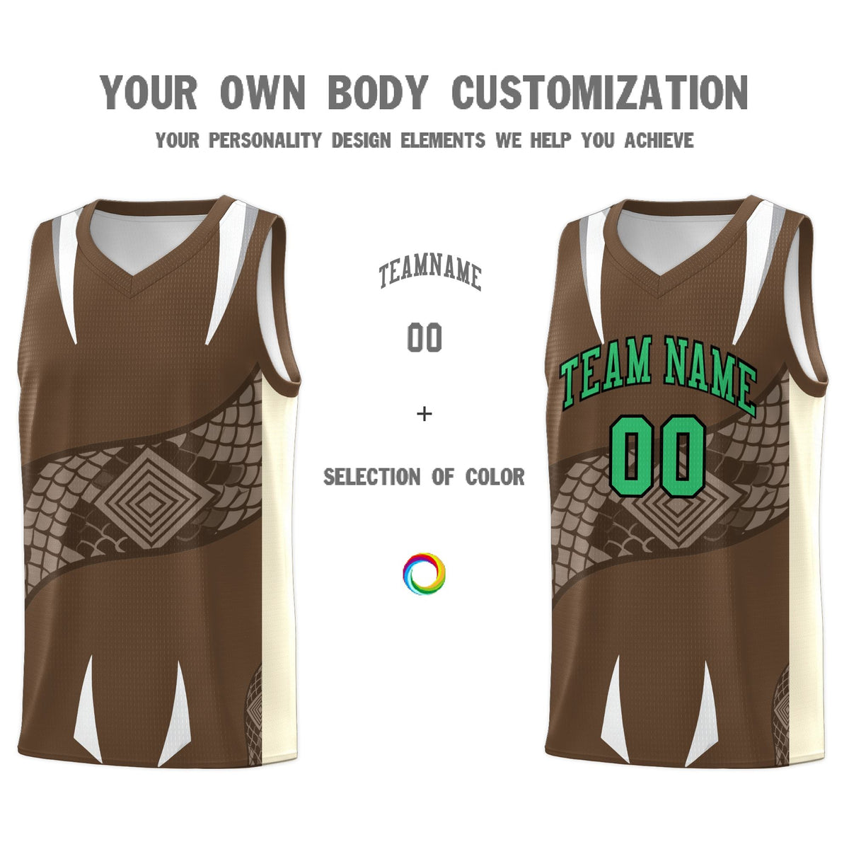 Custom Light Brown Light Khaki Snake Scale Venomous Fang Breathable Graffiti Pattern Basketball Suit Jersey