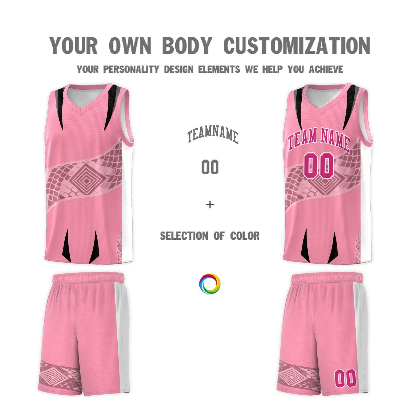 Custom Light Pink White Snake Scale Venomous Fang for Clubs Graffiti Pattern Basketball Suit Jersey