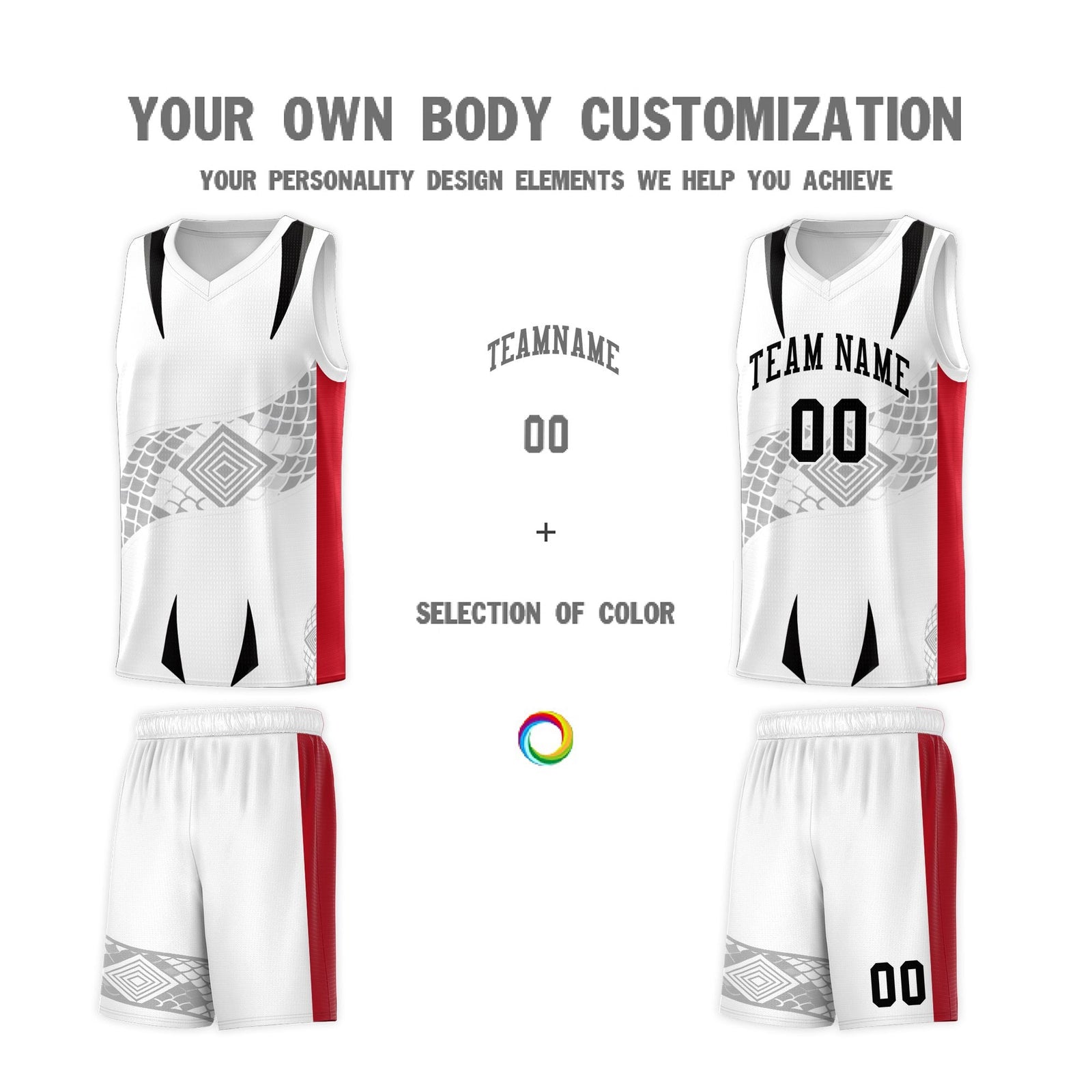 Custom White Red Snake Scale Venomous Fang for Clubs Graffiti Pattern Basketball Suit Jersey