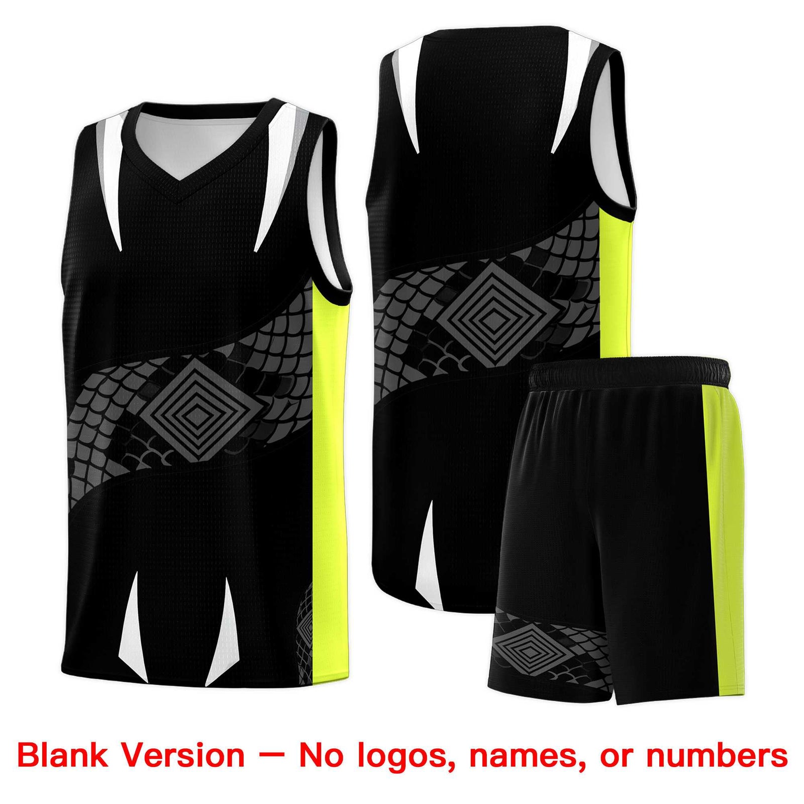 Custom Black Neon Green Snake Scale Venomous Fang Breathable Graffiti Pattern Basketball Suit Jersey