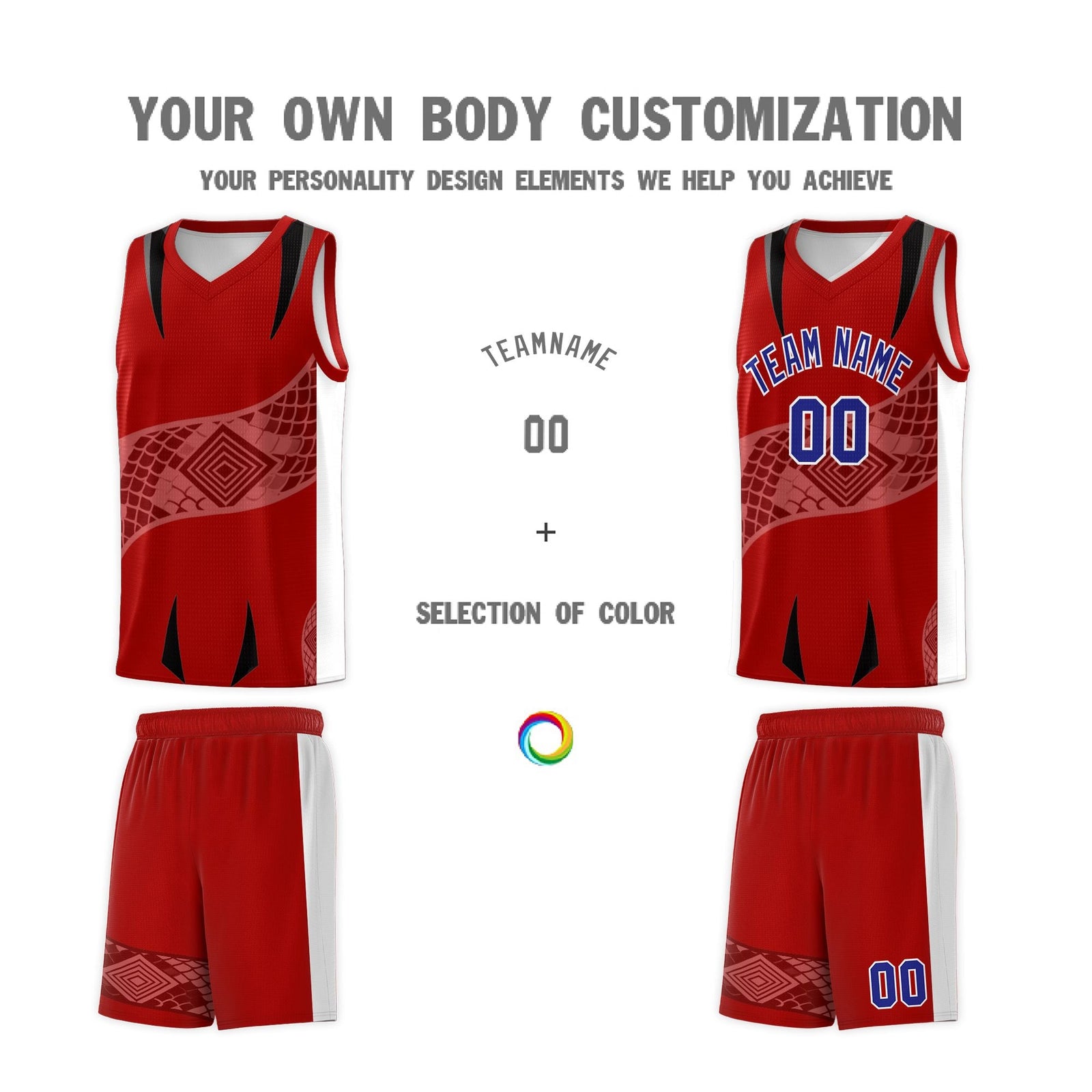 Custom Red White Snake Scale Venomous Fang for Leagues Graffiti Pattern Basketball Suit Jersey