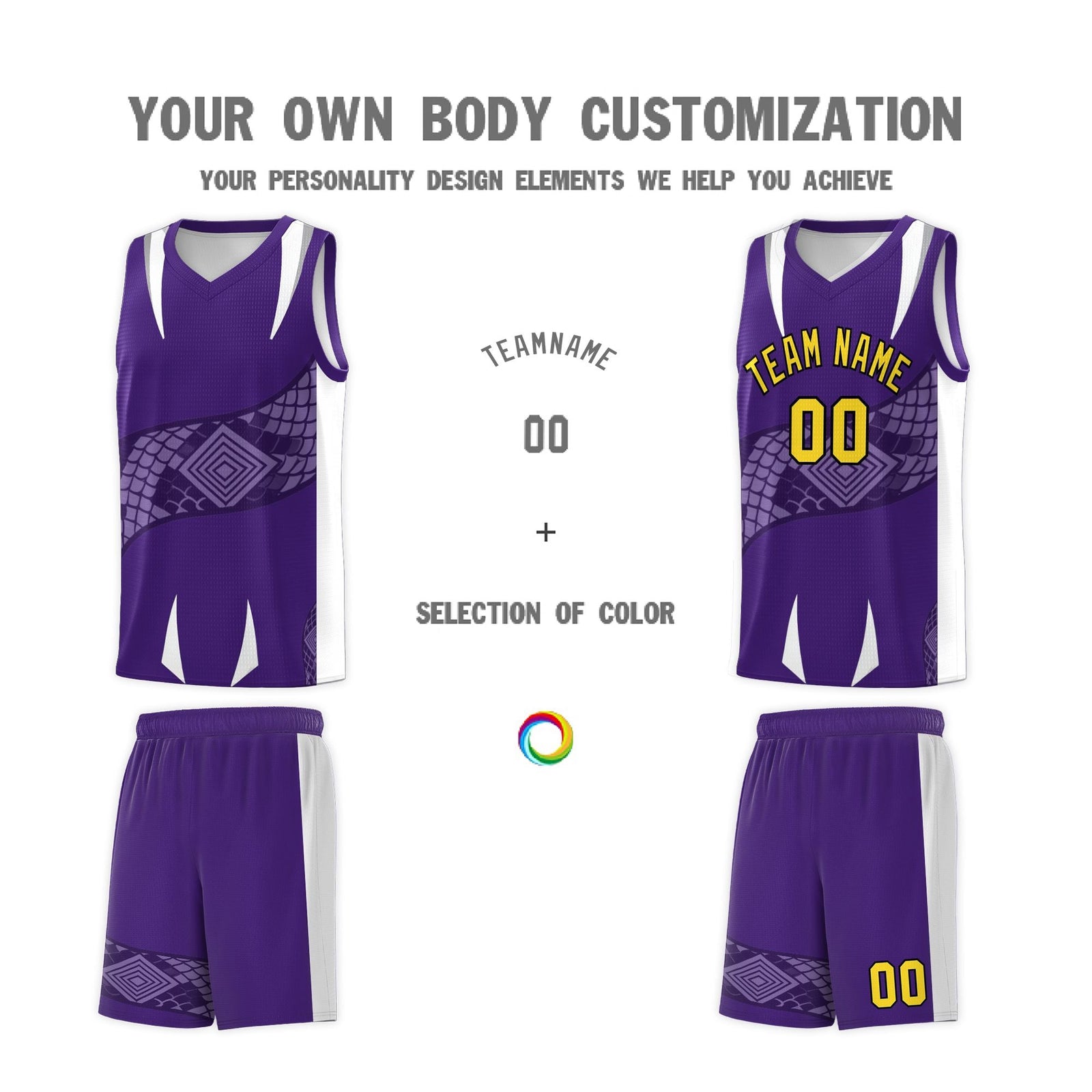 Custom Purple White Snake Scale Venomous Fang Drapable Graffiti Pattern Basketball Suit Jersey