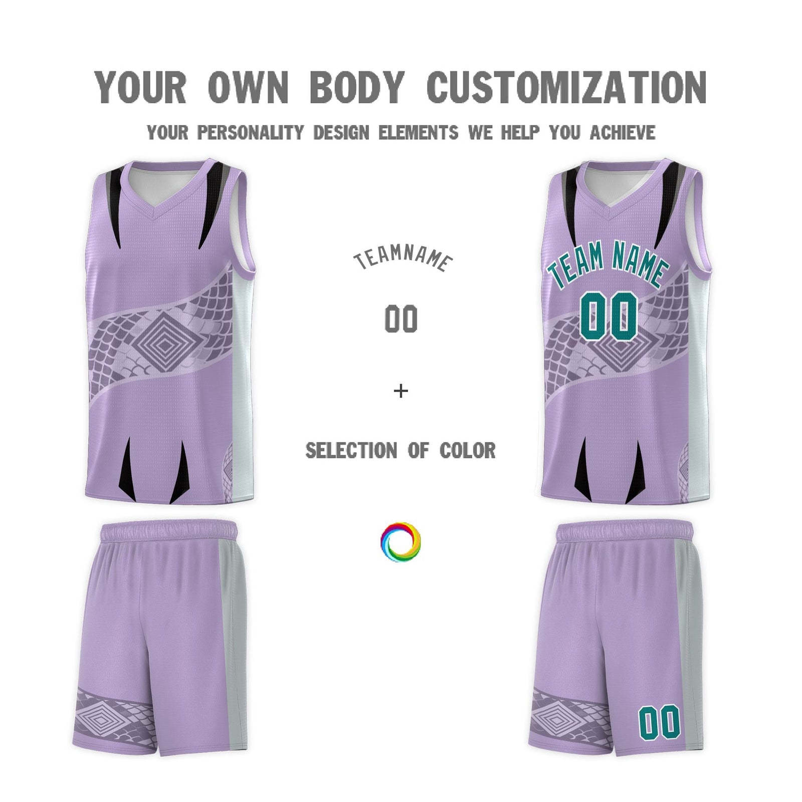 Custom Light Purple Silver Snake Scale Venomous Fang for Clubs Graffiti Pattern Basketball Suit Jersey