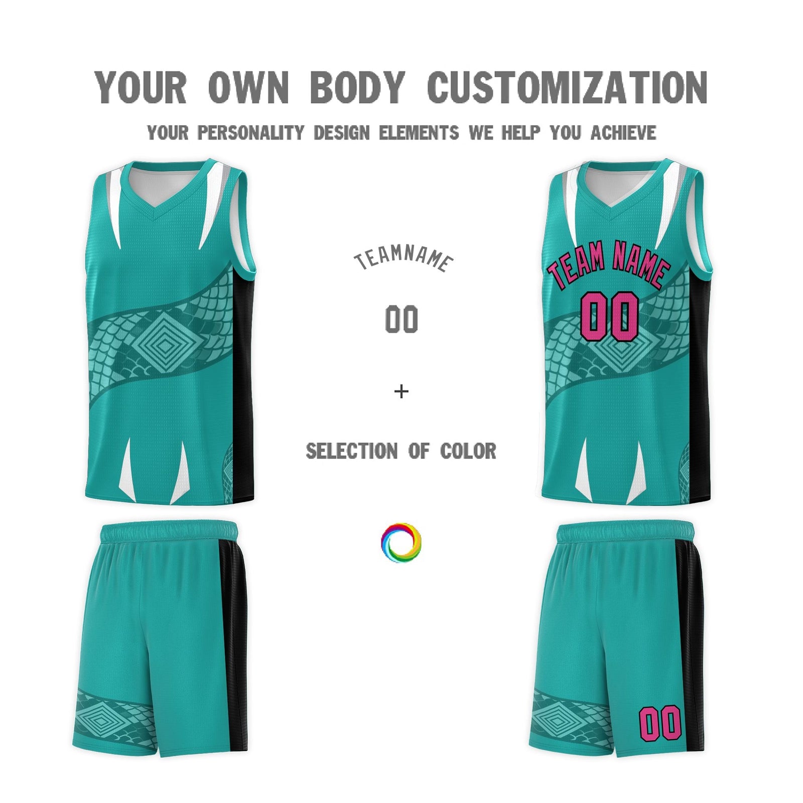 Custom Aqua Black Snake Scale Venomous Fang Lightweight Graffiti Pattern Basketball Suit Jersey