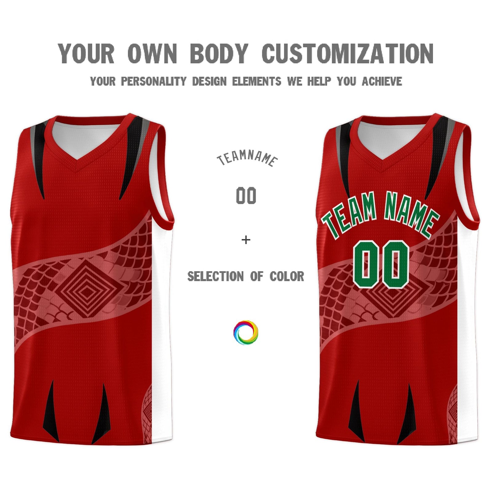 Custom Red White Snake Scale Venomous Fang for Clubs Graffiti Pattern Basketball Suit Jersey