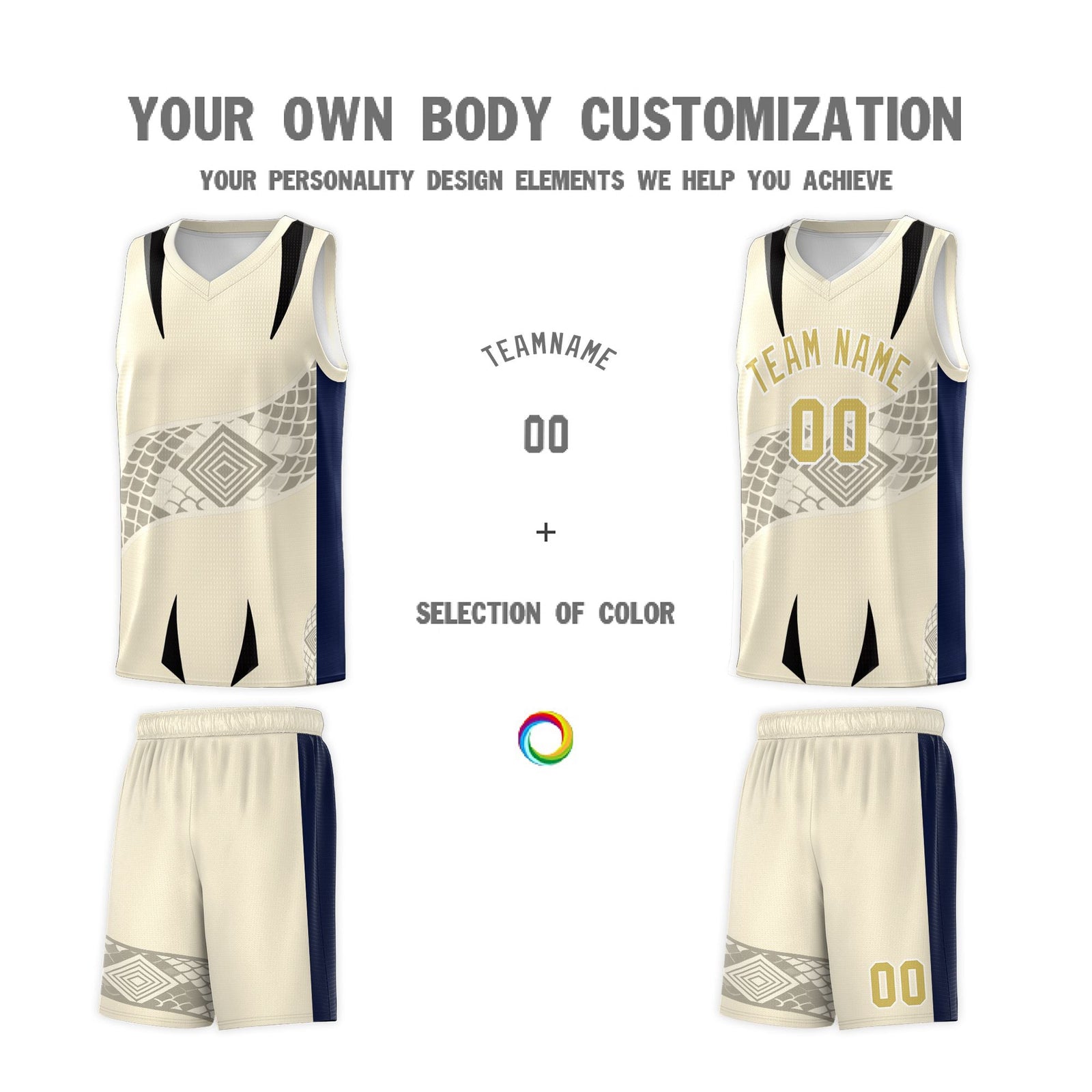 Custom Light Khaki Navy Snake Scale Venomous Fang for Leagues Graffiti Pattern Basketball Suit Jersey