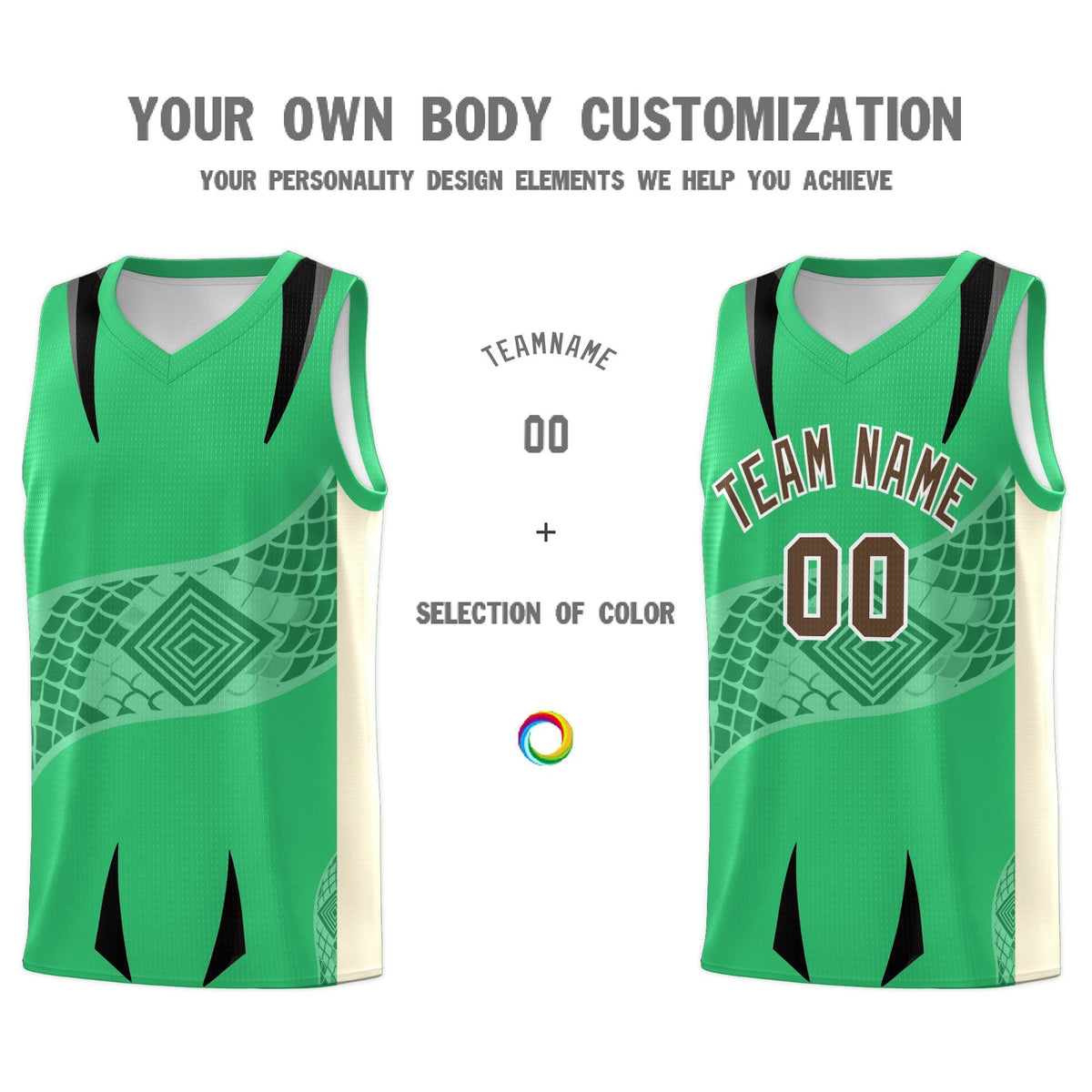 Custom Green Light Khaki Snake Scale Venomous Fang for Clubs Graffiti Pattern Basketball Suit Jersey