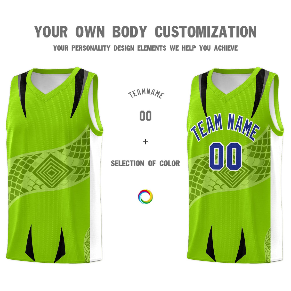 Custom Neon Green White Snake Scale Venomous Fang for Leagues Graffiti Pattern Basketball Suit Jersey