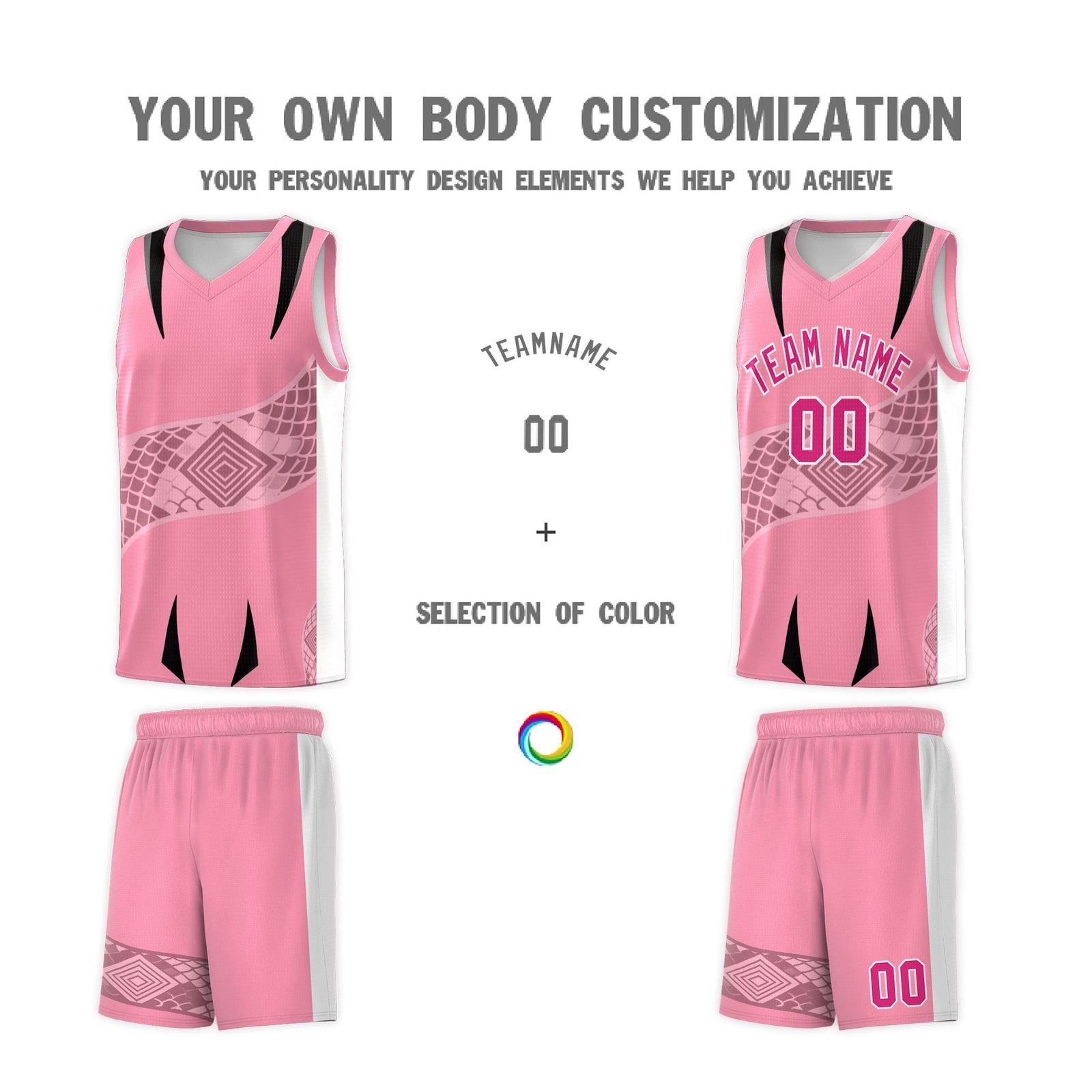 Custom Light Pink White Snake Scale Venomous Fang for Clubs Graffiti Pattern Basketball Suit Jersey