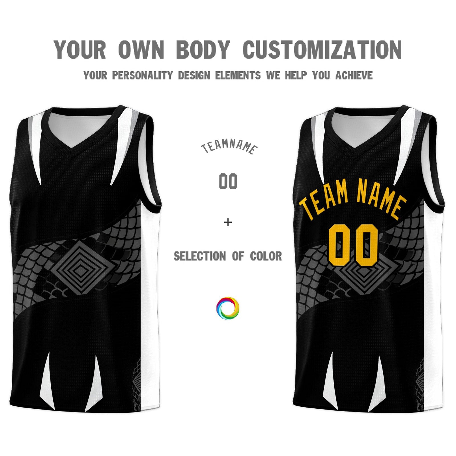 Custom Black White Snake Scale Venomous Fang Lightweight Graffiti Pattern Basketball Suit Jersey