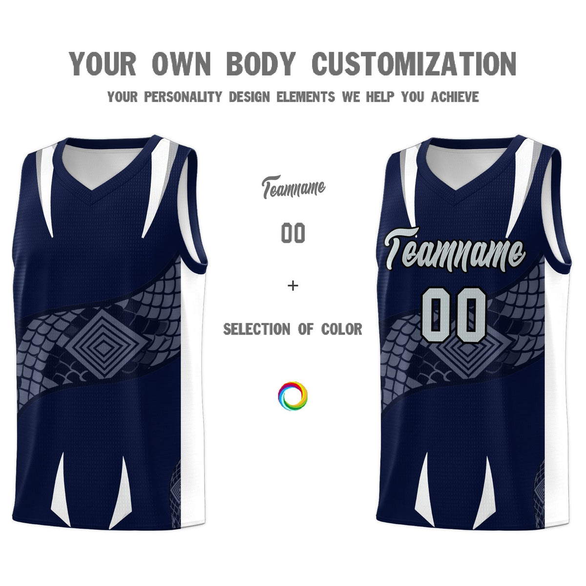 Custom Navy White Snake Scale Venomous Fang Lightweight Graffiti Pattern Basketball Suit Jersey