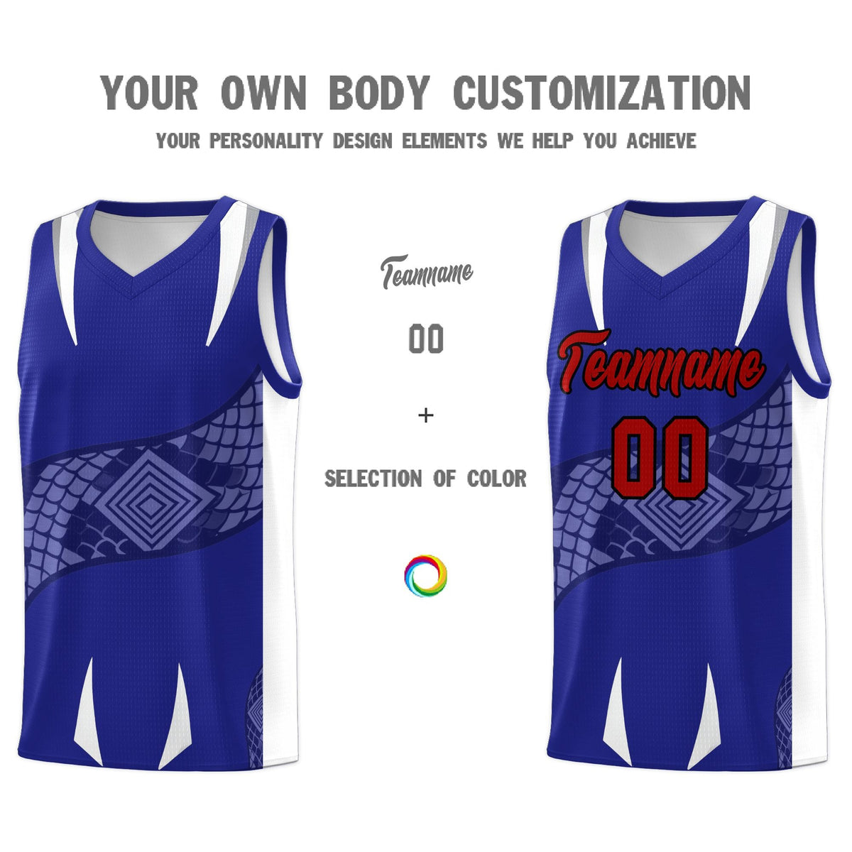 Custom Royal White Snake Scale Venomous Fang Drapable Graffiti Pattern Basketball Suit Jersey