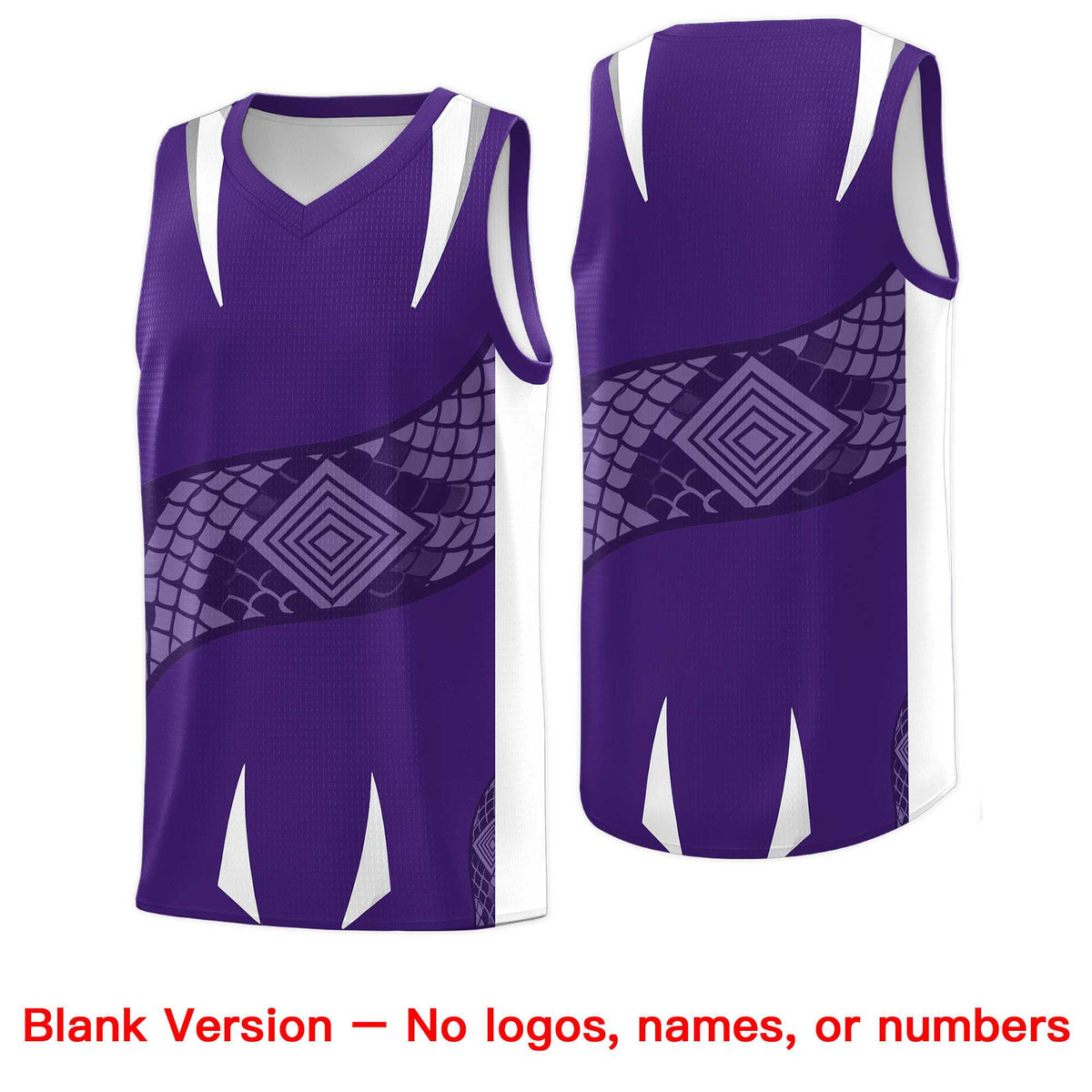 Custom Purple White Snake Scale Venomous Fang Breathable Graffiti Pattern Basketball Suit Jersey