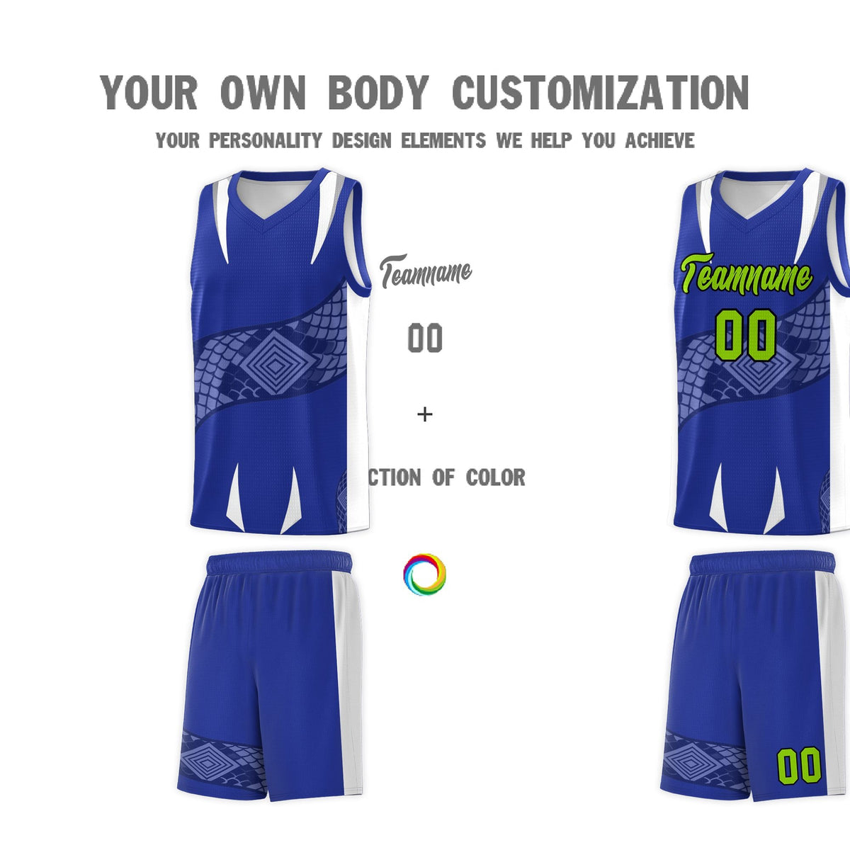 Custom Royal White Snake Scale Venomous Fang Drapable Graffiti Pattern Basketball Suit Jersey