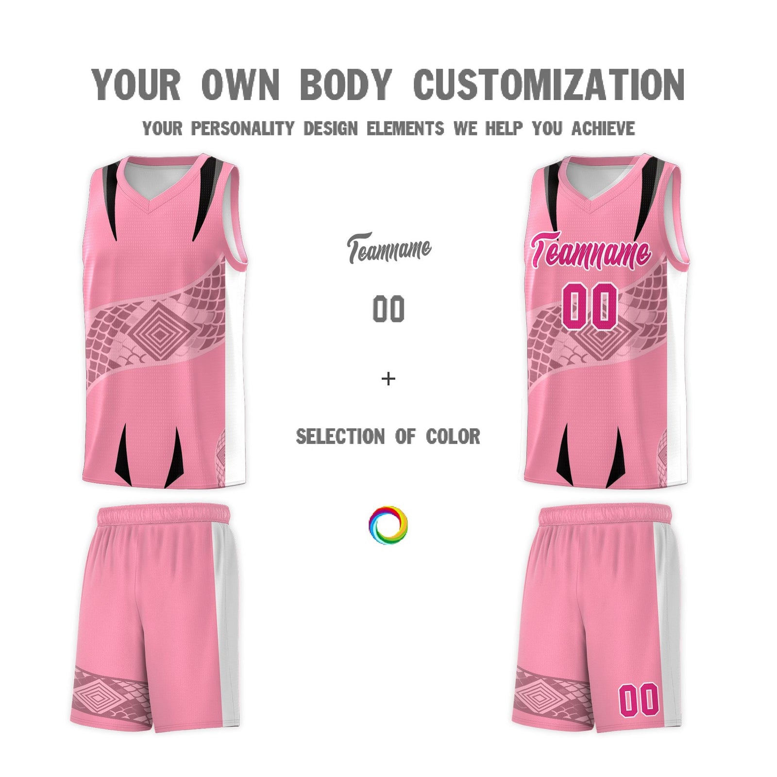 Custom Light Pink White Snake Scale Venomous Fang for Clubs Graffiti Pattern Basketball Suit Jersey
