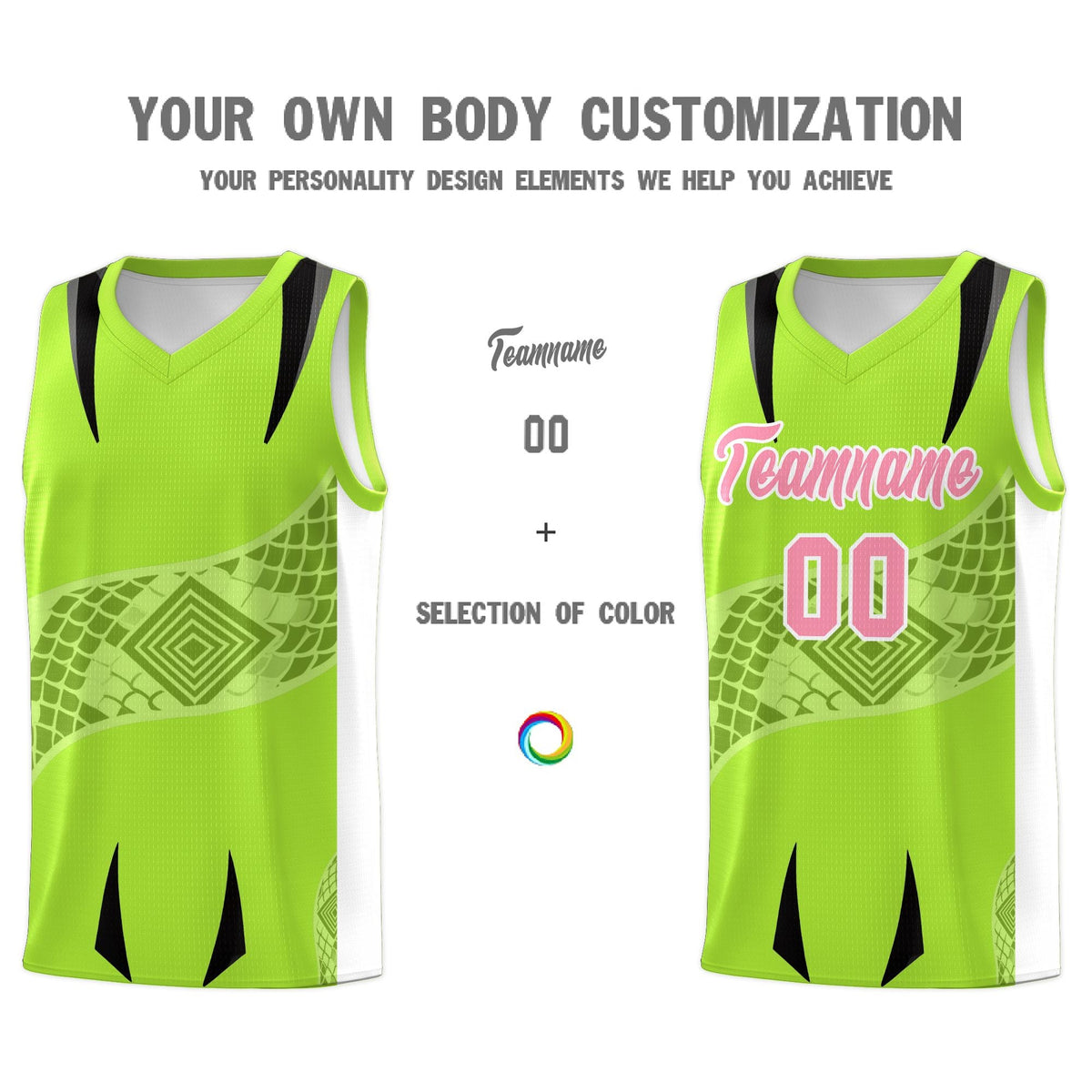 Custom Neon Green White Snake Scale Venomous Fang for Leagues Graffiti Pattern Basketball Suit Jersey