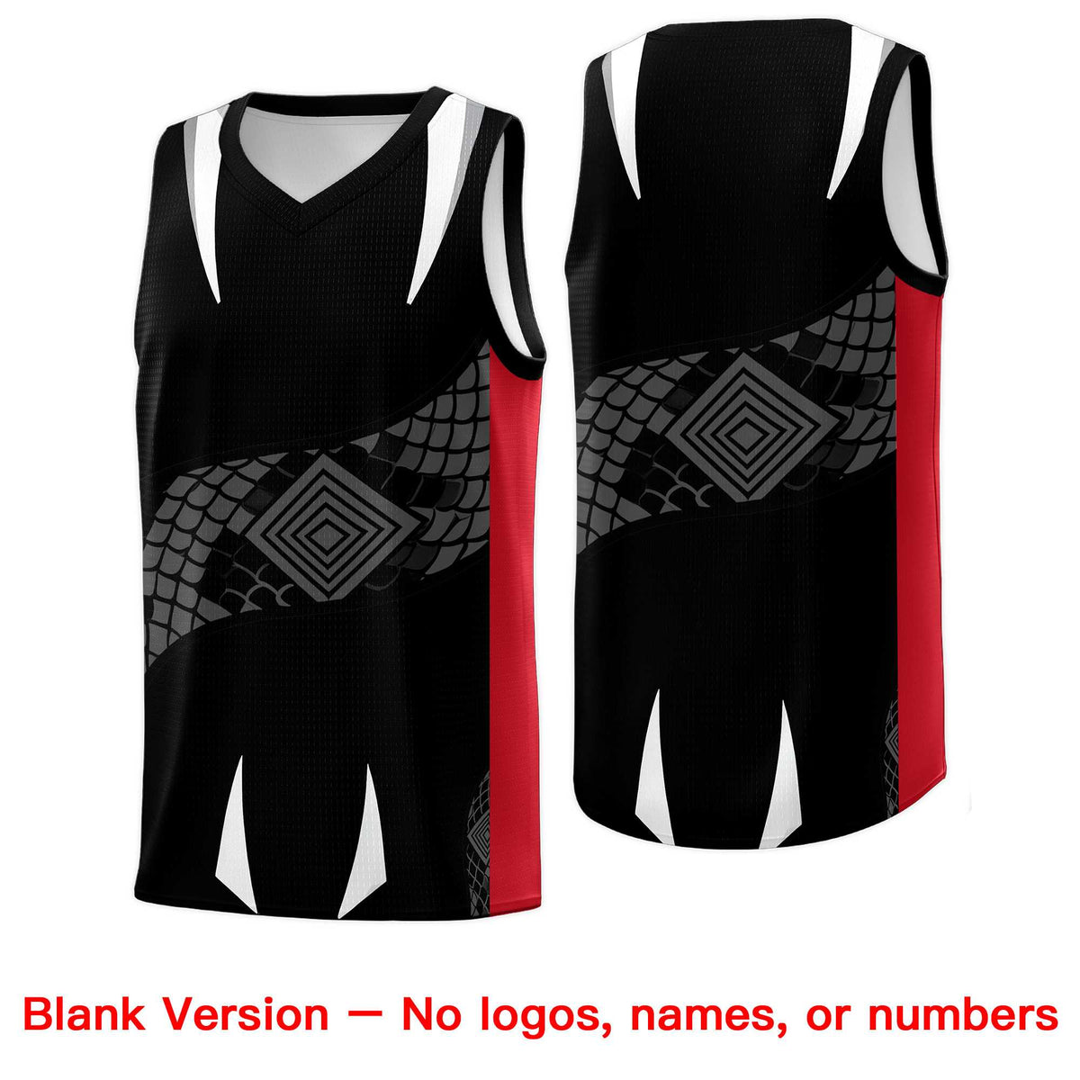 Custom Black Red  Snake Scale Venomous Fang Breathable Graffiti Pattern Basketball Suit Jersey