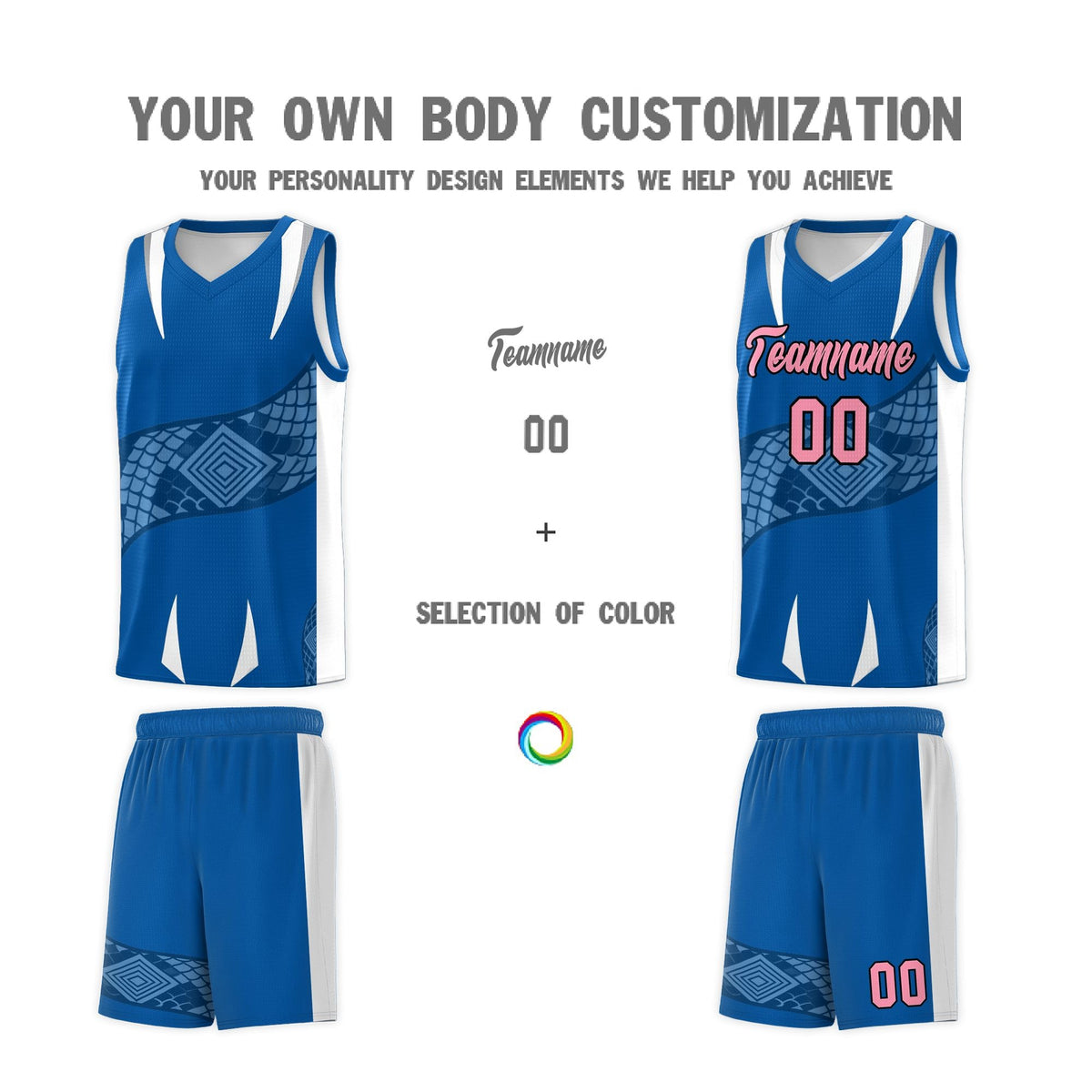Custom Royal White Snake Scale Venomous Fang Lightweight Graffiti Pattern Basketball Suit Jersey