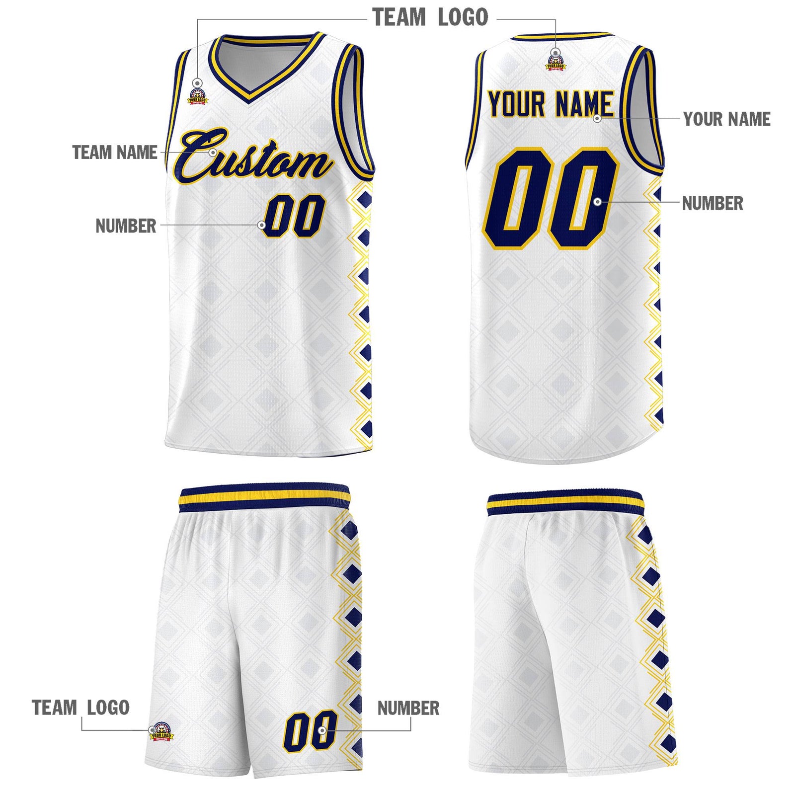 Custom White Side Blocks Sports Uniform Basketball Jersey
