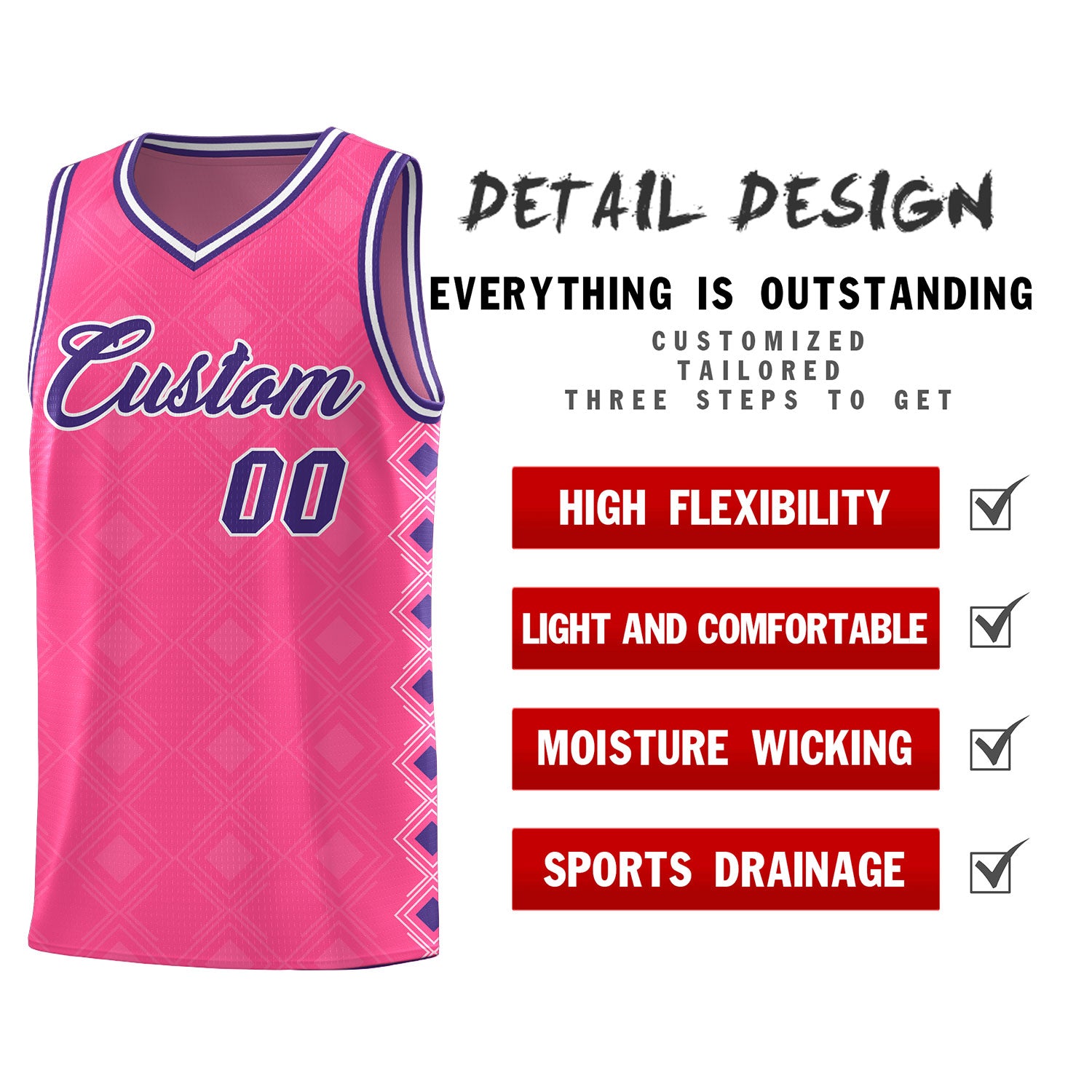 Custom Pink Side Blocks Sports Uniform Basketball Jersey